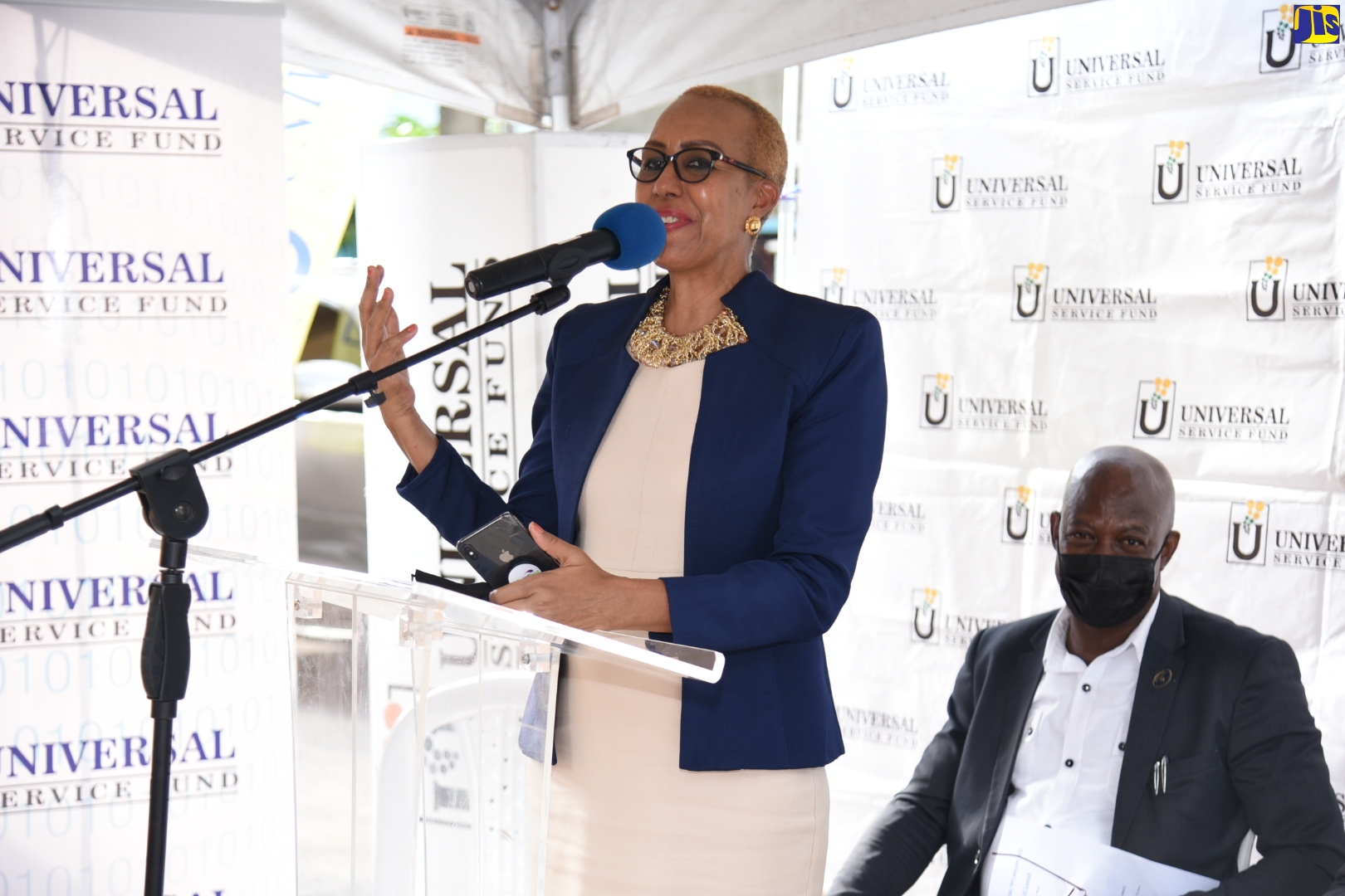 Minister of Education and Youth, Hon. Fayval Williams, addresses the recent ceremony to launch a free secured Wi-Fi hotspot for the community of Tavern in St. Andrew.