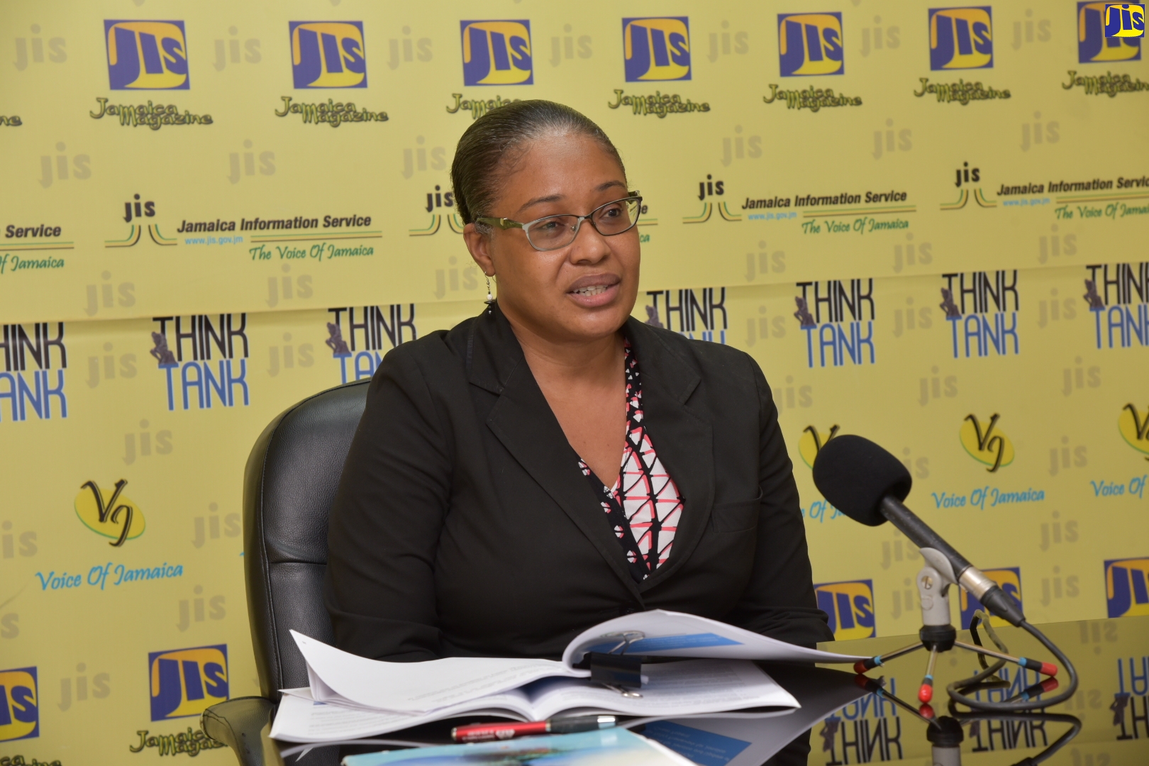 Acting Senior Director of the Environment and Risk Management Branch, Ministry of Economic Growth and Job Creation, Nicole O’Reggio, addresses a JIS ‘Think Tank’ on February 21.