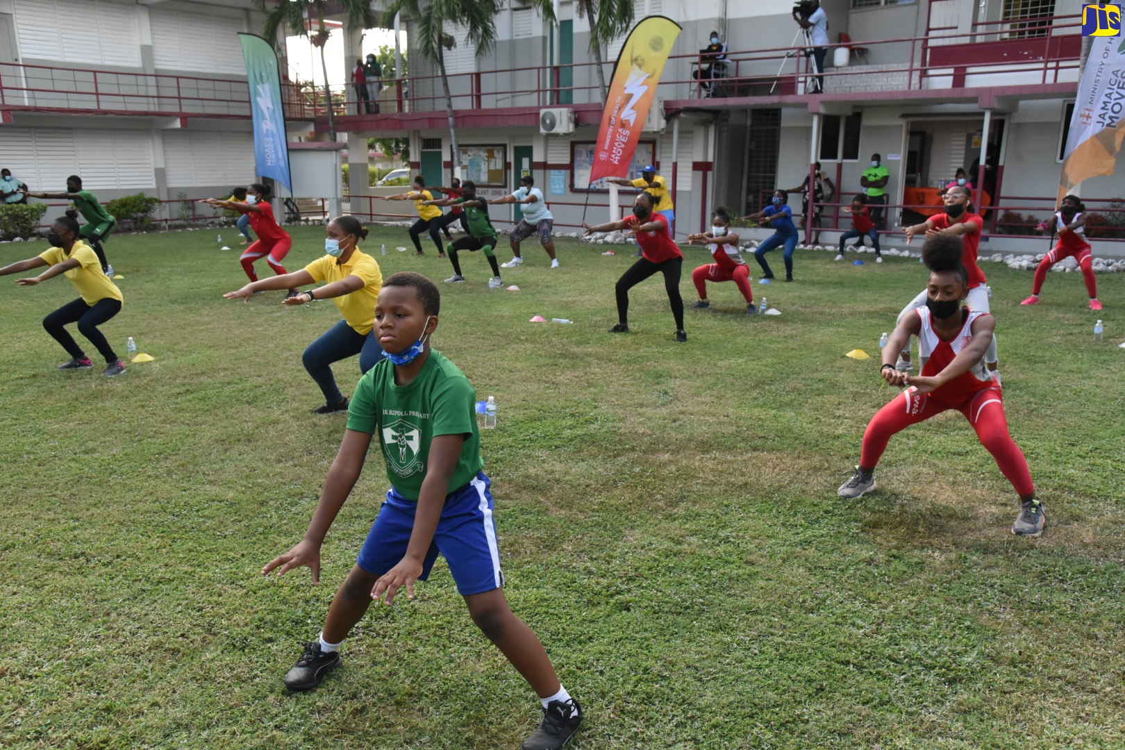 Students participate in an exercise session as part of the ‘Jamaica Moves In School’ virtual tour, which stopped at The Queen’s High School in Kingston, recently. The tour will continue on April 29 and May 27 at locations are to be announced. The tour is organised by the Ministries of Health and Wellness, and Education and Youth, in collaboration with the Association of Principals and Vice Principals, and the Jamaica Association of Principals of Infant and Primary Schools.  The initiative, which targets infant, primary and secondary schools, is intended to encourage and highlight healthy lifestyle as an important aspect of wellness.