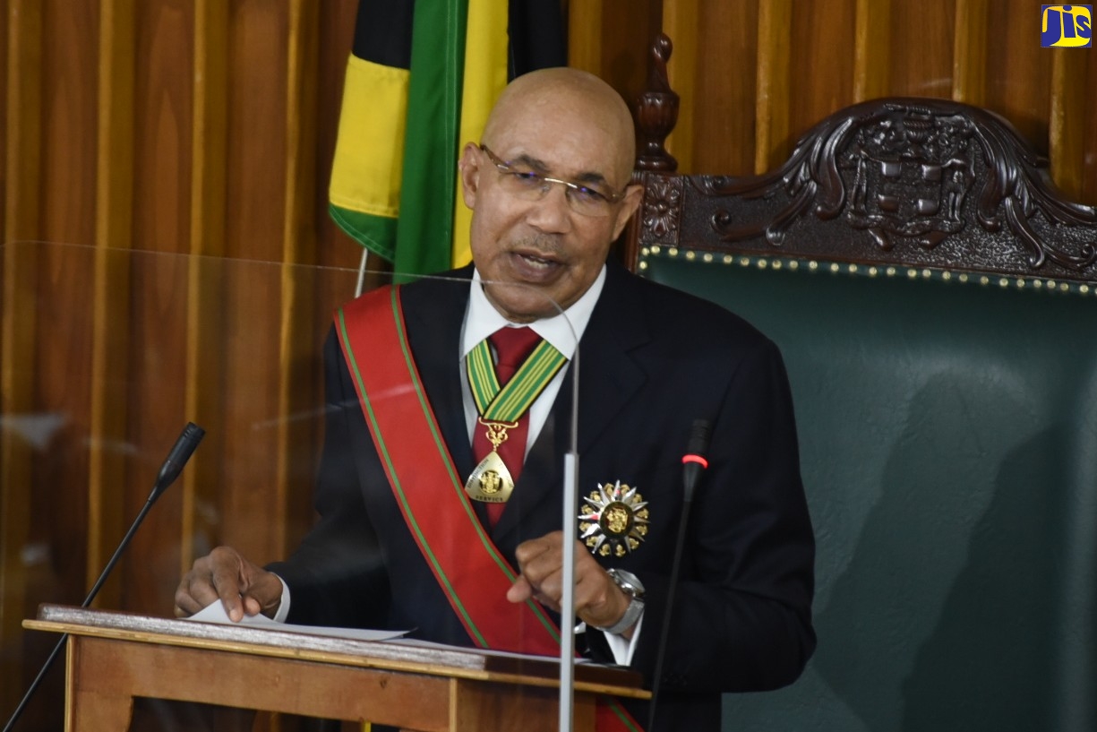 Governor-General, His Excellency, the Most Hon. Sir Patrick Allen, delivers the Throne Speech during the 2022/23 Ceremonial Opening of Parliament at Gordon House, on Thursday, February 10, 2022 under the theme ‘Building Our Jamaica: Peace, Opportunity and Prosperity’.

