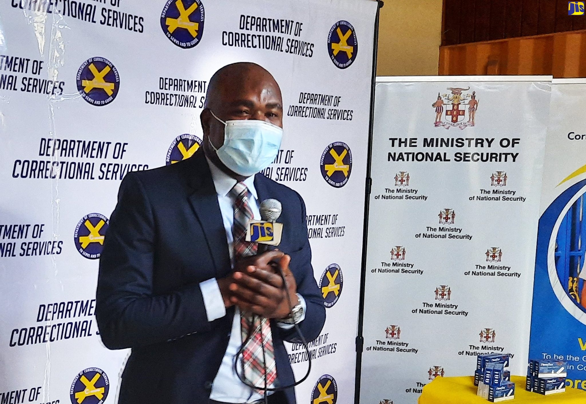 Newly appointed Minister of State in the Ministry of National Security, Hon. Zavia Mayne, speaks during a recent visit to the Tower Street Adult Correctional Centre in Kingston.  