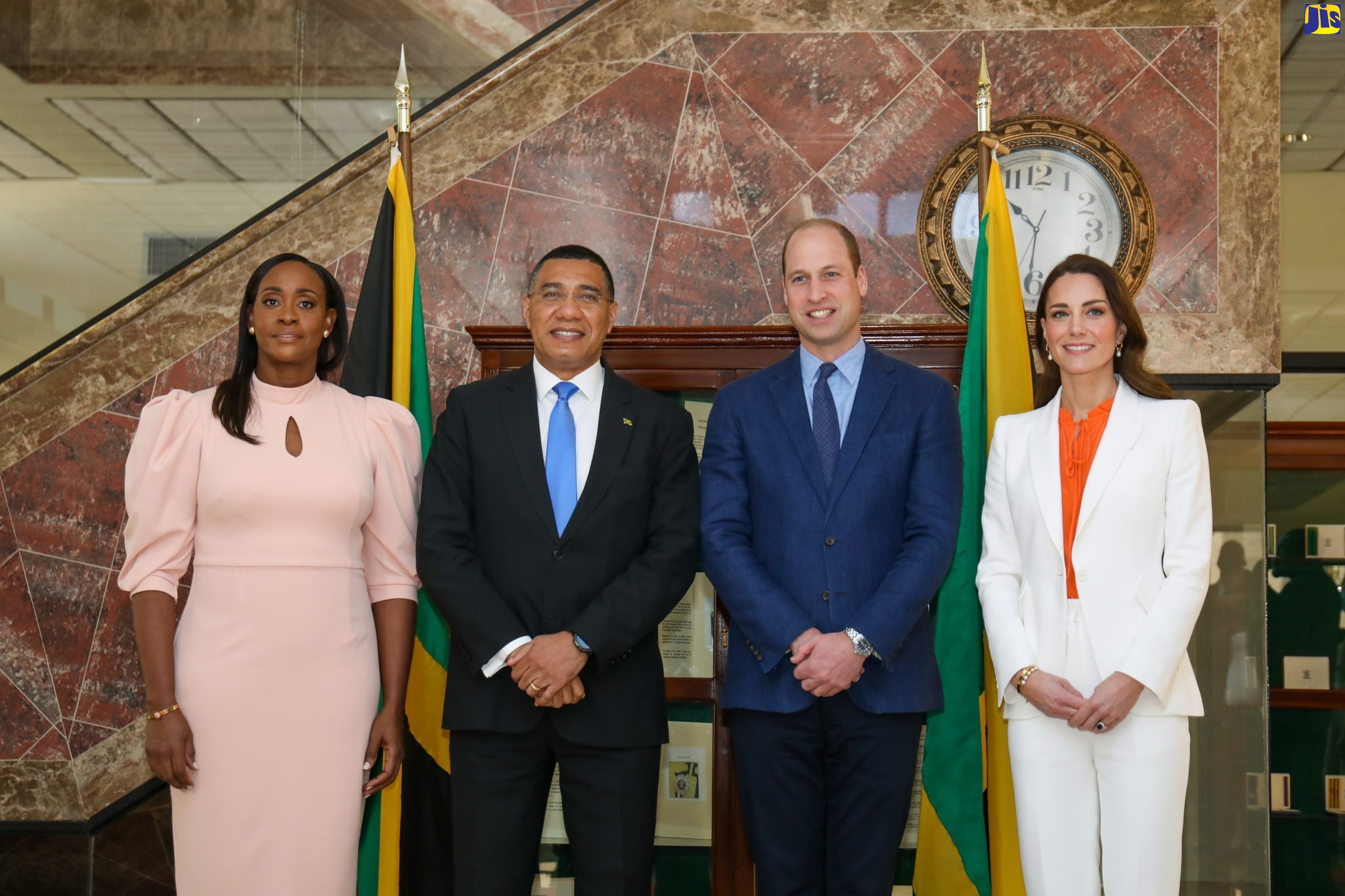 Their Royal Highnesses, the Duke and Duchess of Cambridge, with Prime Minister, the Most Hon. Andrew Holness and his wife, the Most Hon. Juliet Holness, during a courtesy call at the Office of the Prime Minister today (March 23).
