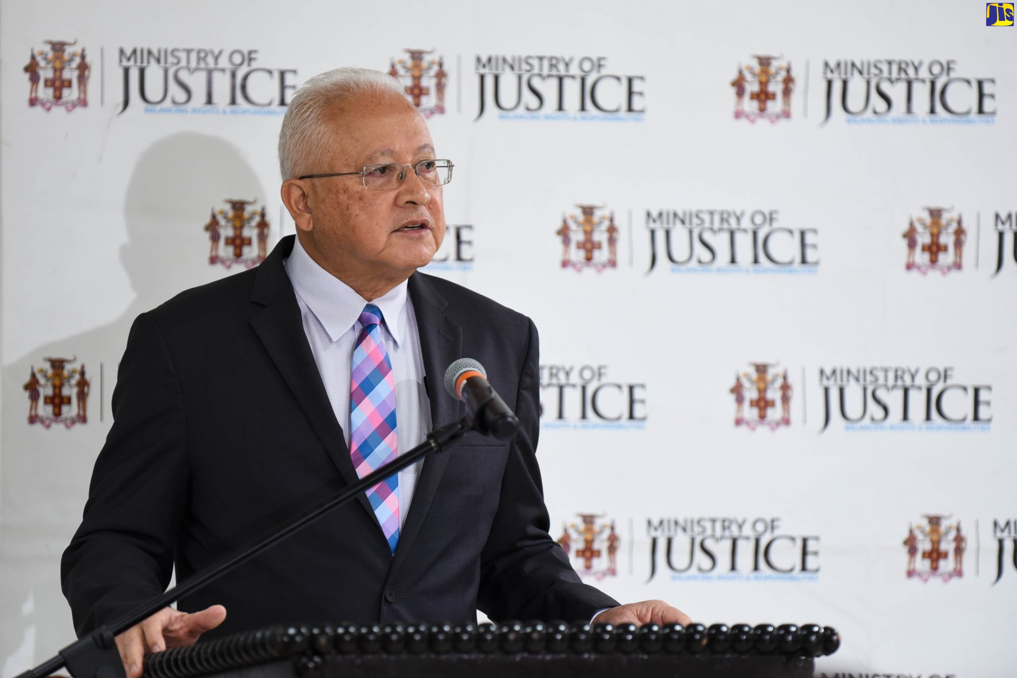 Minister of Justice, Hon. Delroy Chuck, addressing the launch of the Ministry’s alternative dispute resolution (ADR) services public education campaign at the Ministry’s headquarters in St. Andrew on March 25.

