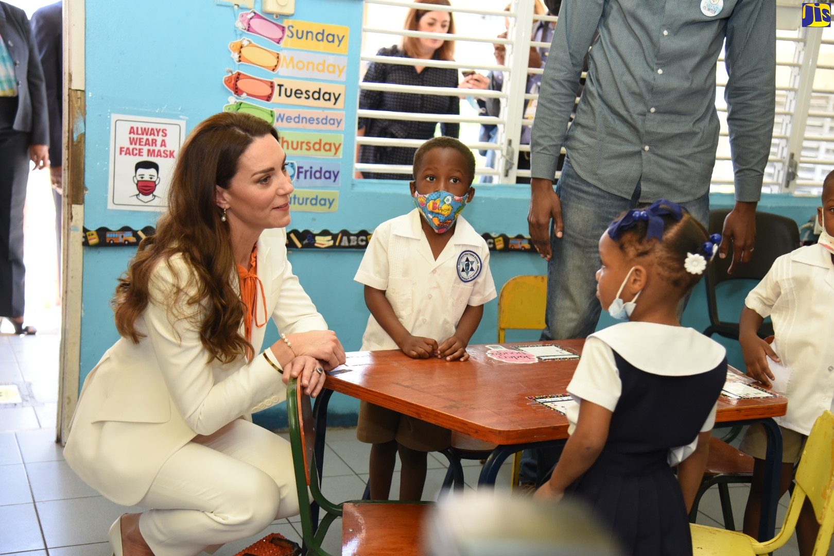 Her Royal Highness, the Duchess of Cambridge, engages with students from Shortwood Practising Primary and Infant, during a visit to Shortwood Teachers’ College in St. Andrew this morning (March 23).