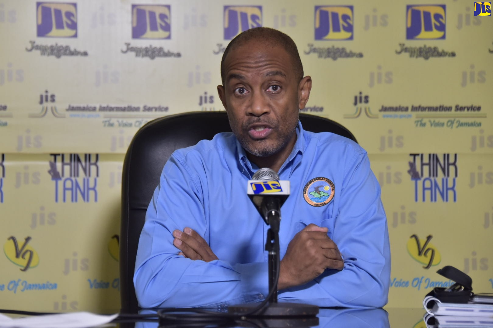 Director of the Meteorological Service Division (Met Service), Evan Thompson, addresses a JIS Think Tank on March 21.