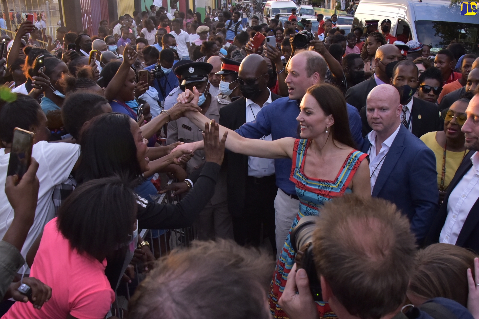 Their Royal Highnesses, The Duke and Duchess of Cambridge, are warmly greeted by residents of Trench Town, during a visit to the community on Tuesday (March 22), shortly after their arrival in the island.  Their Royal Highnesses are on an Official Visit to Jamaica from March 22 to 24 as part of celebrations marking the 70th Anniversary (Platinum Jubilee) of the Coronation of Her Majesty The Queen.