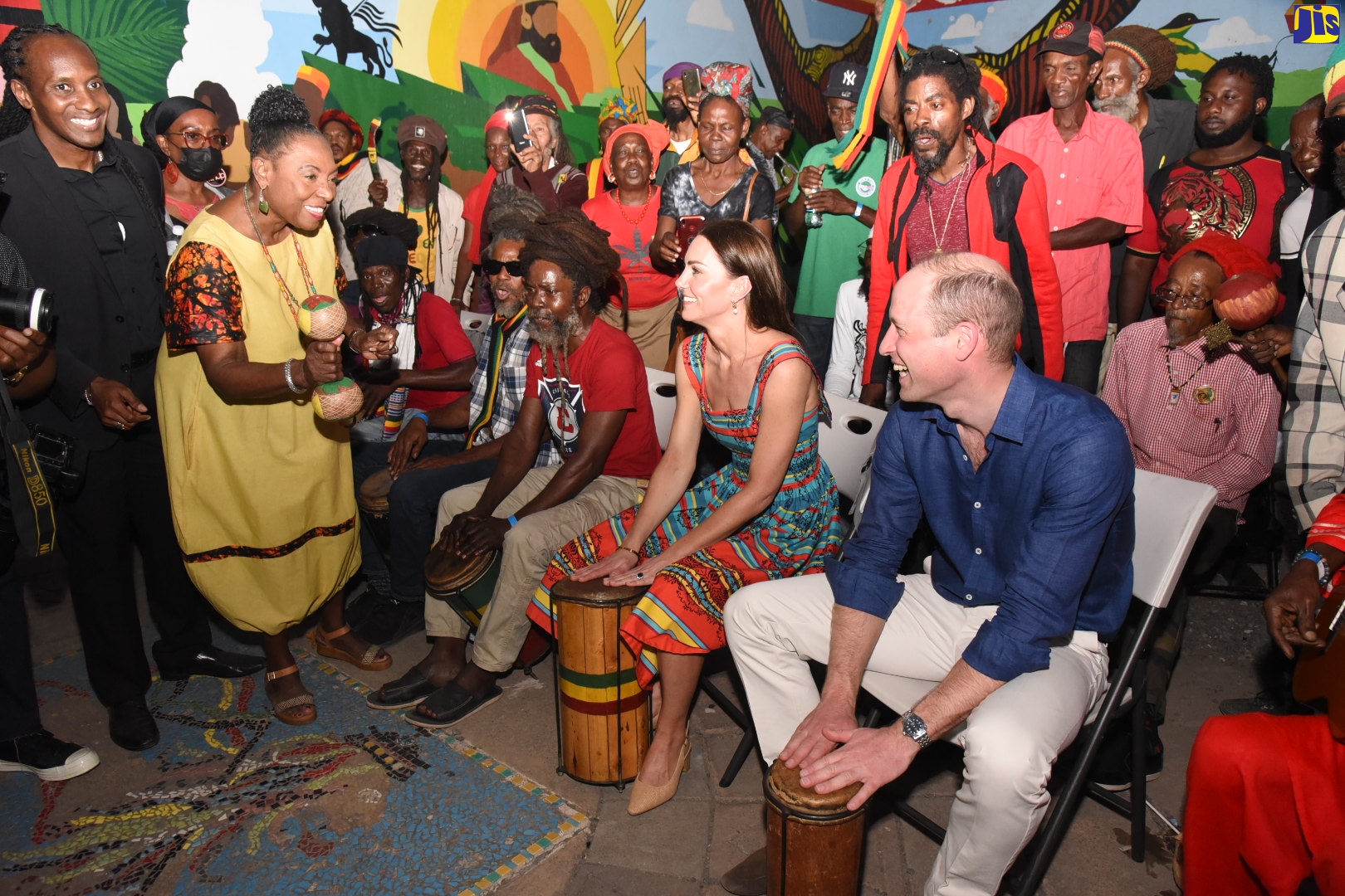 Their Royal Highnesses, The Duke and Duchess of Cambridge, enjoy a light moment with Minister of Culture, Gender Entertainment and Sport, Hon. Olivia Grange (second left), during a visit to the Trench Town Culture Yard on Tuesday (March 22), shortly after their arrival in the island for a three-day Official Visit. At left is State Minister, Hon. Alando Terrelonge.