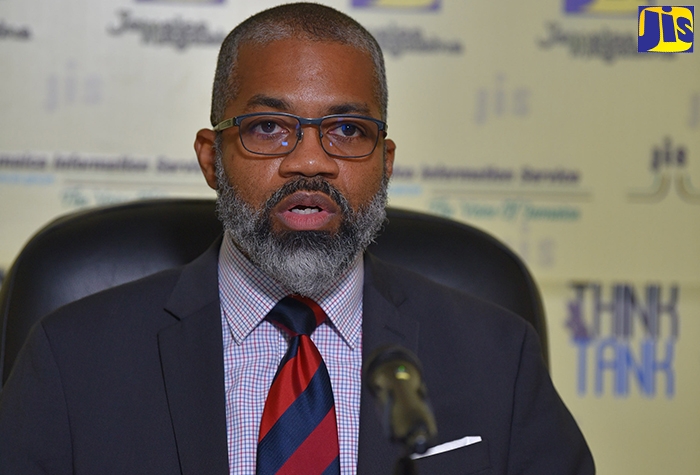 Undersecretary of Diaspora, Protocol and Consular Affairs Division, Ministry of Foreign Affairs and Foreign Trade, Frantz Hall,  speaks at a recent Jamaica Information Service (JIS) ‘Think Tank’.