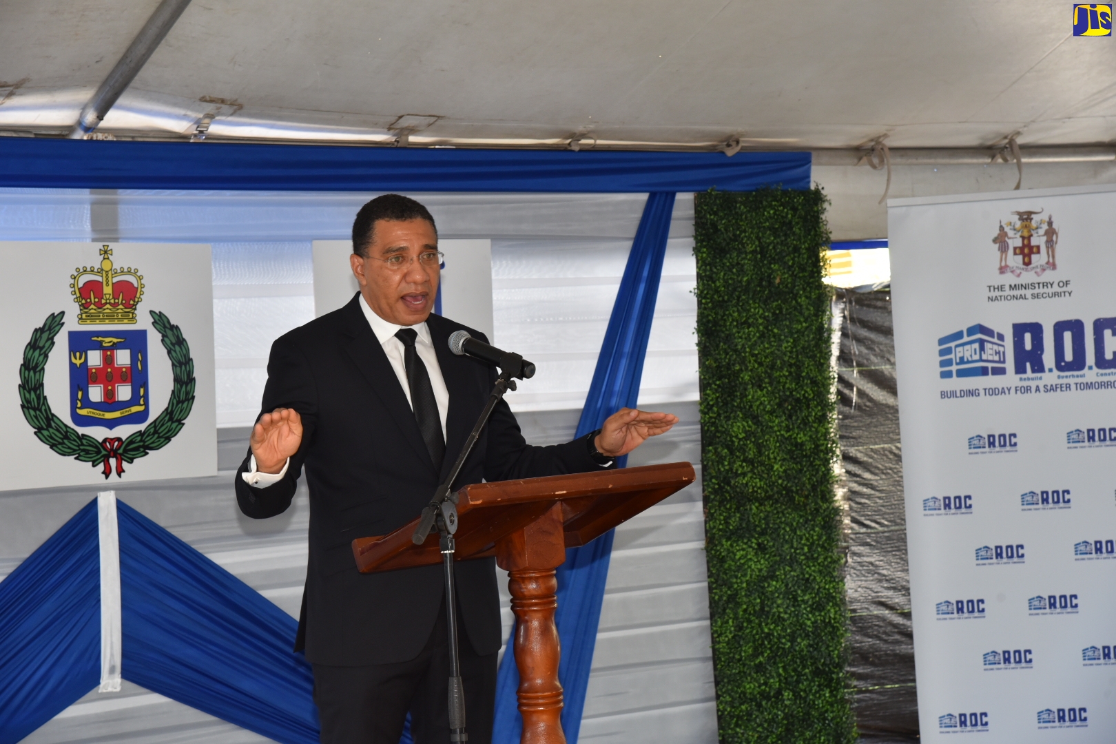 Prime Minister, the Most Hon. Andrew Holness speaking at the recent ground-breaking ceremony for a new Stony Hill Police Station in St. Andrew West Rural.