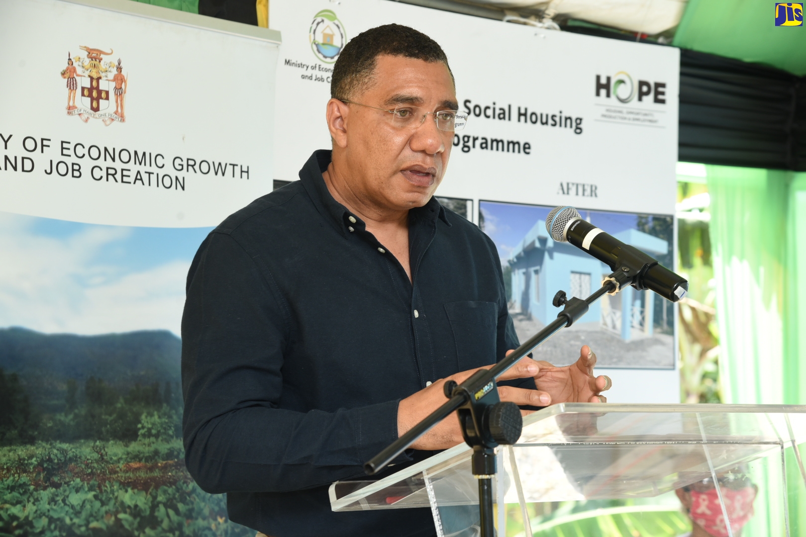 Prime Minister, the Most Hon. Andrew Holness, addresses the handing over of a social house in Orange Bay, Portland on Friday (March 25).