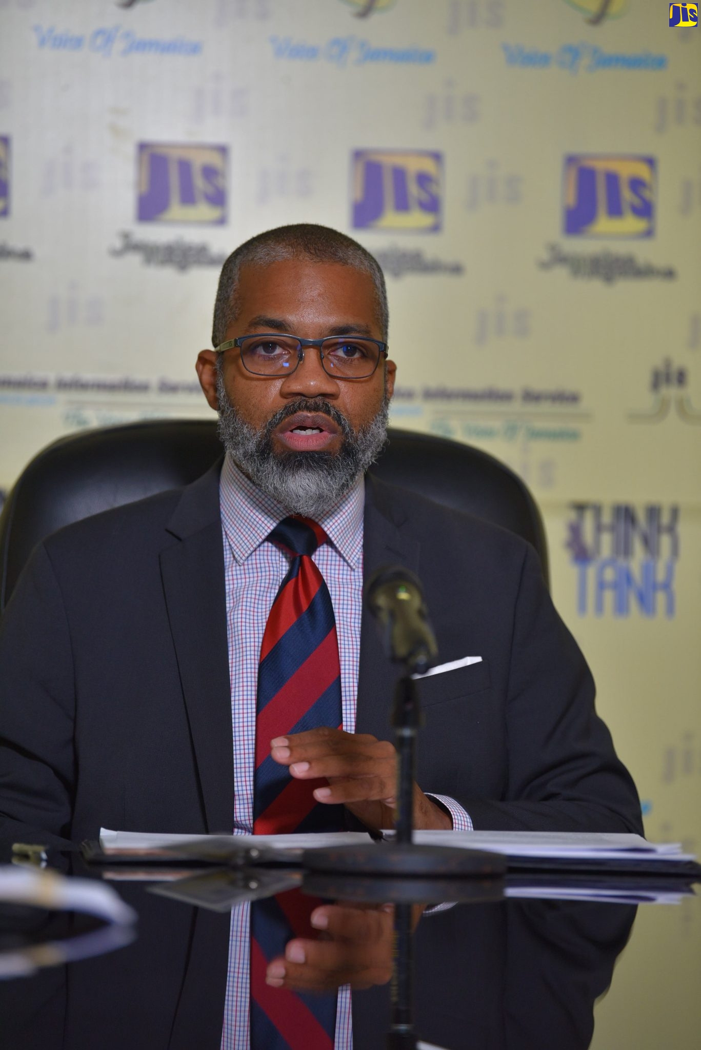 Undersecretary of Diaspora, Protocol and Consular Affairs Division, Ministry of Foreign Affairs and Foreign Trade, Frantz Hall,  speaks at a recent Jamaica Information Service (JIS) ‘Think Tank’.