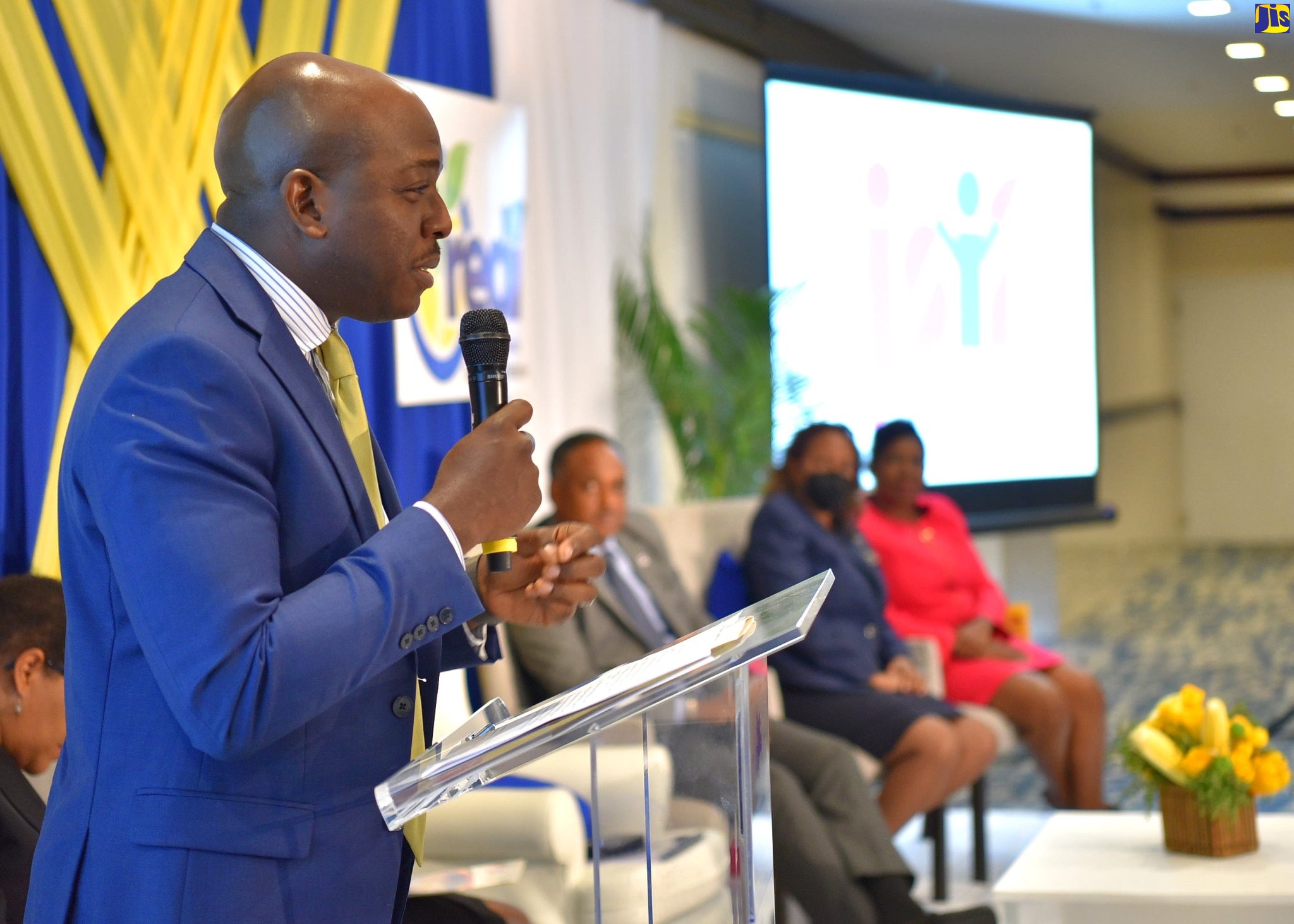 Minister of Agriculture and Fisheries, Hon. Pearnel Charles Jr, delivers the keynote address at Tuesday’s (April 26) launch of the Training of Trainers’ Climate Resilience Workshop at The Jamaica Pegasus hotel in Kingston.