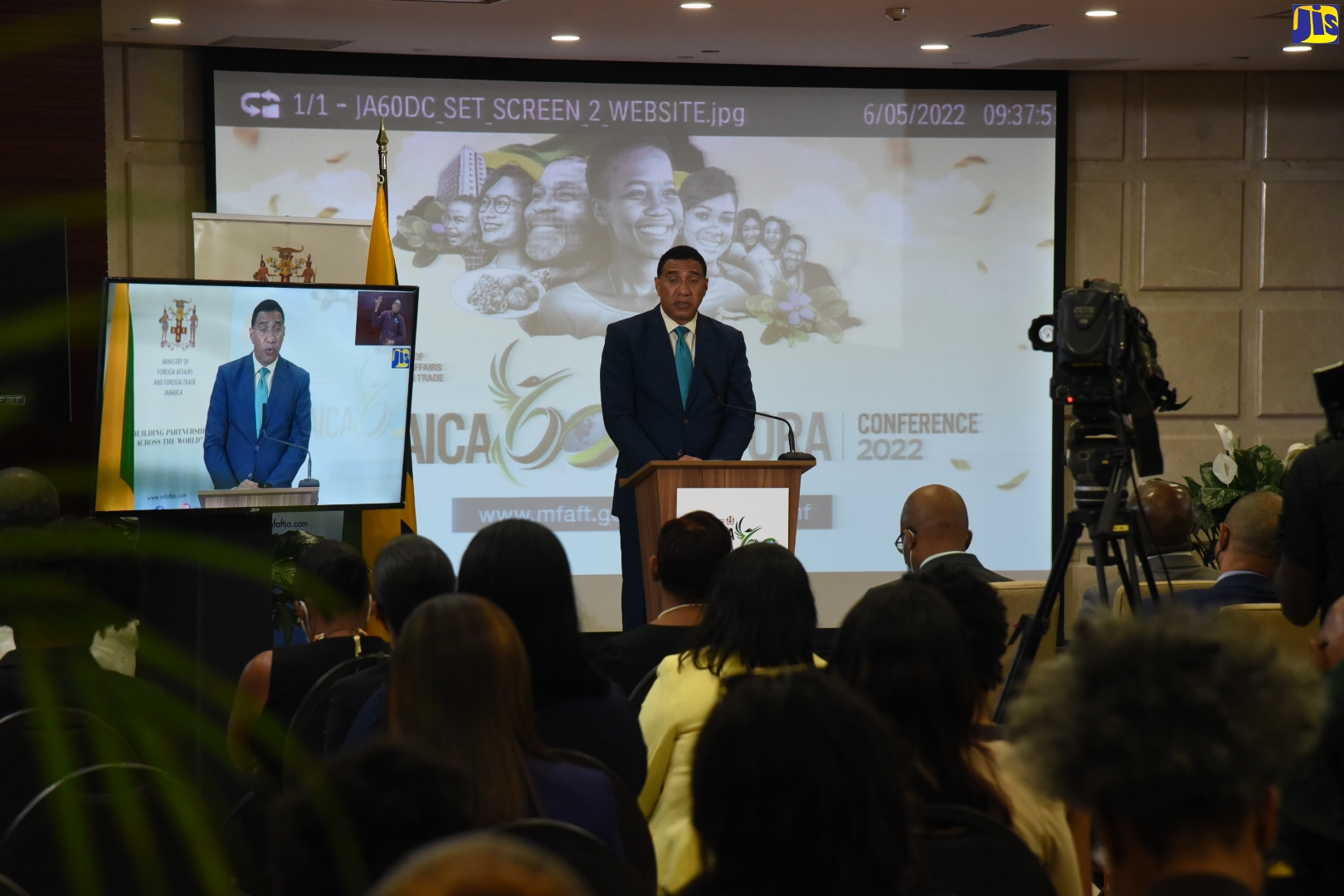 Prime Minister, the Most Hon. Andrew Holness, addresses the global launch of the ninth biennial Diaspora conference at the Ministry of Foreign Affairs and Foreign Trade, Downtown Kingston, on May 6.