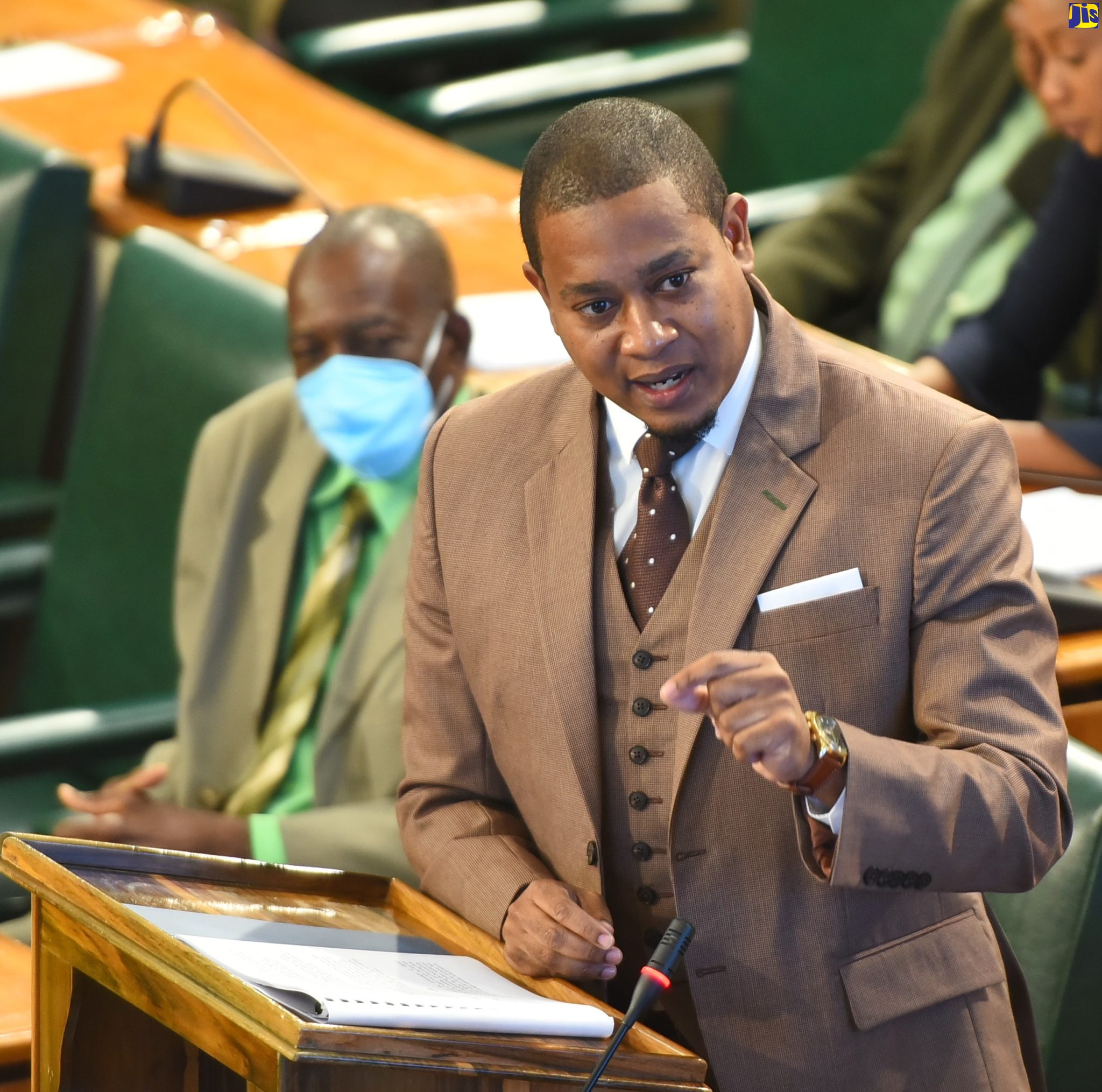 Minister without Portfolio in the Office of the Prime Minister, Hon. Floyd Green, highlights a point while making his contribution to the 2022/23 Sectoral Debate in the House of Representatives on Tuesday (May 24).