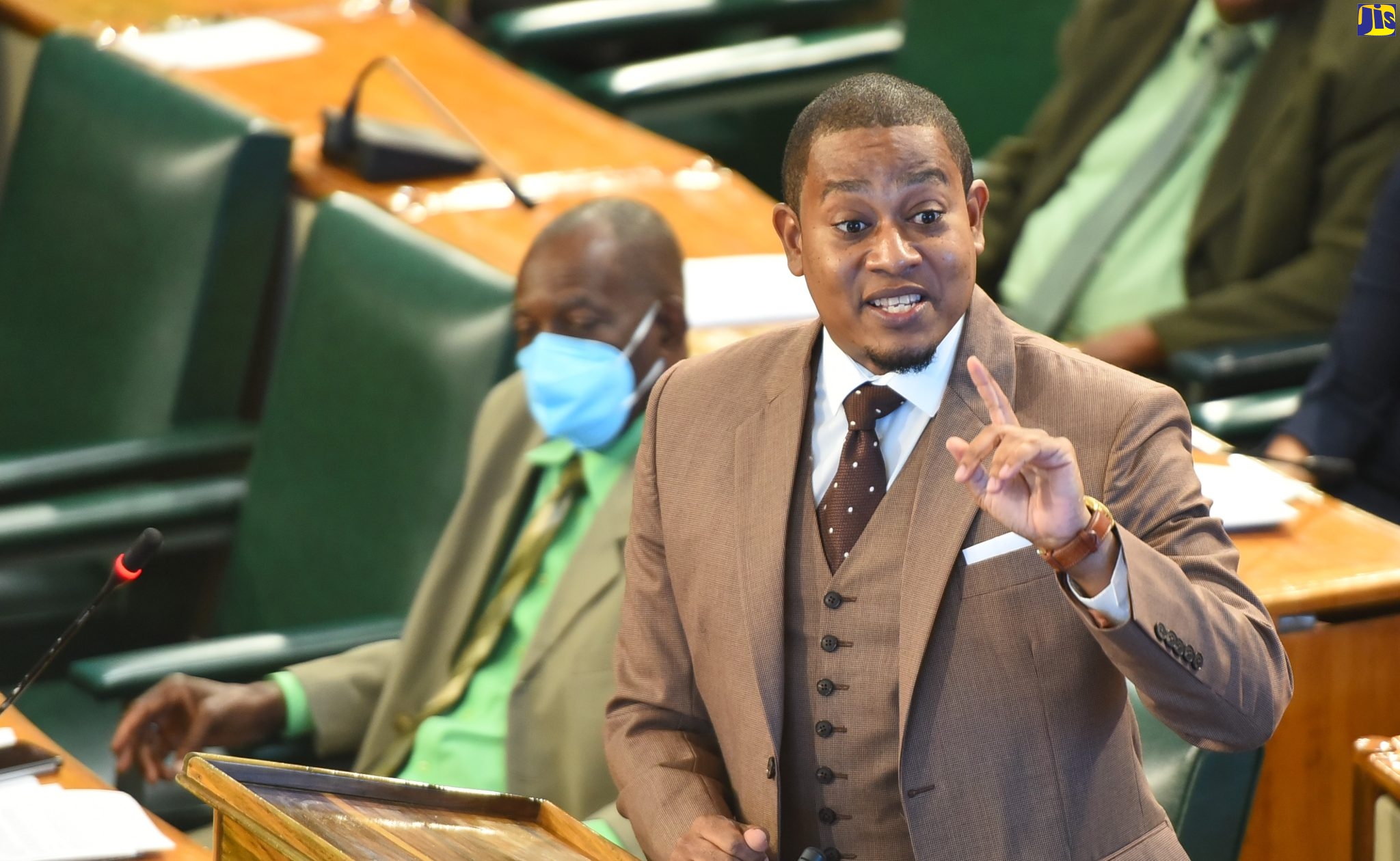 Minister without Portfolio in the Office of the Prime Minister, Hon. Floyd Green, highlights a matter of importance during his contribution to the 2022/23 Sectoral Debate in the House of Representatives on Tuesday (May 24).