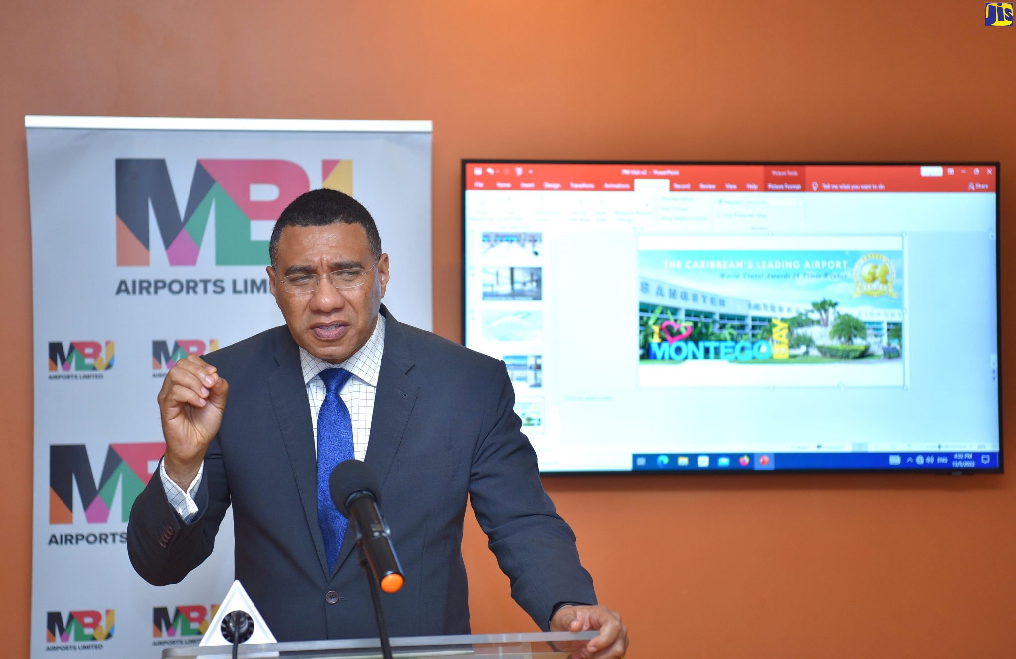 Prime Minister the Most Hon. Andrew Holness, addresses reporters and stakeholders following a tour of the Sangster International Airport in Montego Bay, St. James on May 13.

 