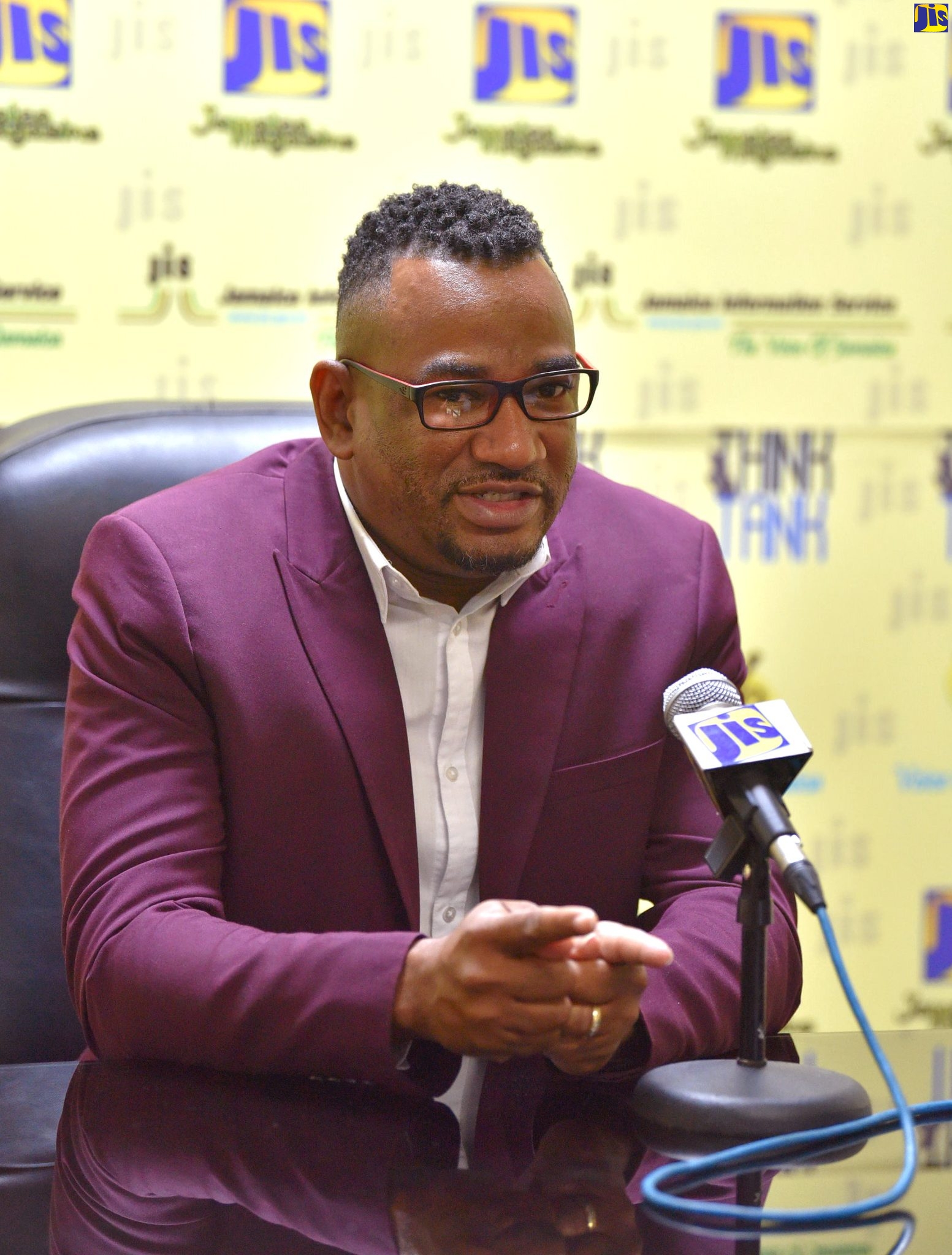 Director for School of Continuing Education and Allied Programmes at the Edna Manley College of the Visual and Performing Arts, Leighton Jones, addresses JIS ‘Think Tank’, today (May 17).