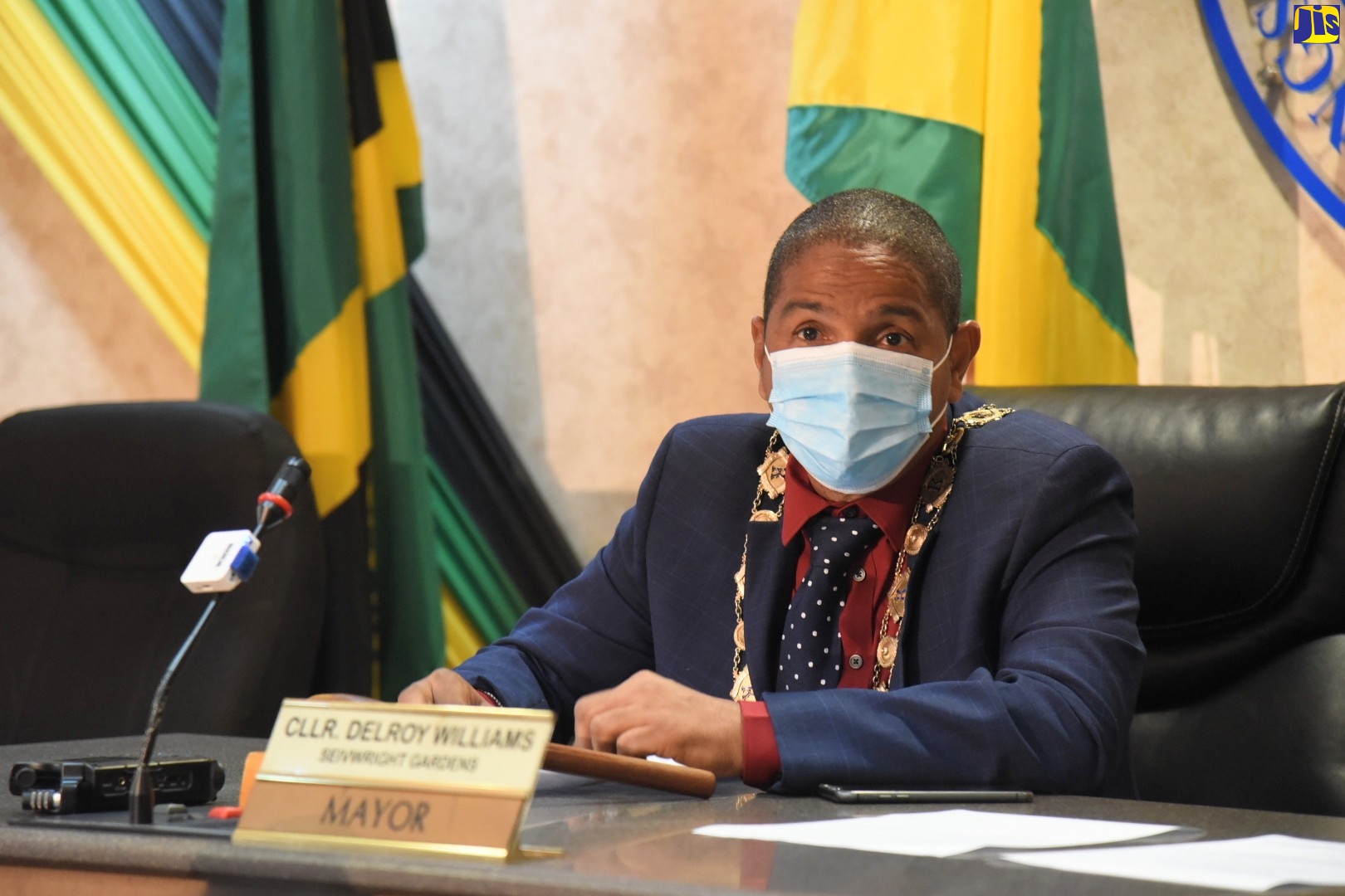 Mayor of Kingston, Senator Councillor Delroy Williams, addresses the Kingston and St. Andrew Municipal Corporation’s monthly meeting, downtown Kingston, on June 14. 