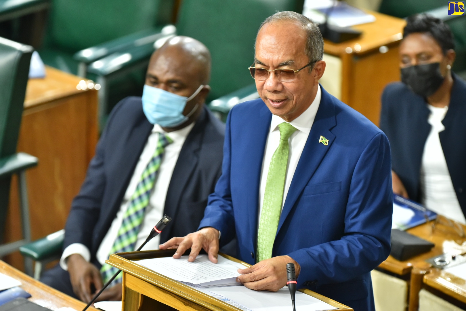 Minister of National Security and Deputy Prime Minister, Hon. Dr. Horace Chang, makes his contribution to the 2022/23 Sectoral Debate in the House of Representatives on June 1. At left is State Minister in the Ministry of National Security, Hon. Zavia Mayne.