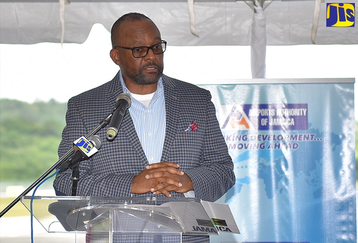 Director of Tourism, Jamaica Tourist Board (JTB), Donovan White, speaking at the official ceremony to welcome the arrival of the inaugural flight from Quality Corporate Aircraft Services (QCAS) Aero, from the Fort Lauderdale International Airport to the Ian Fleming International Airport, recently.