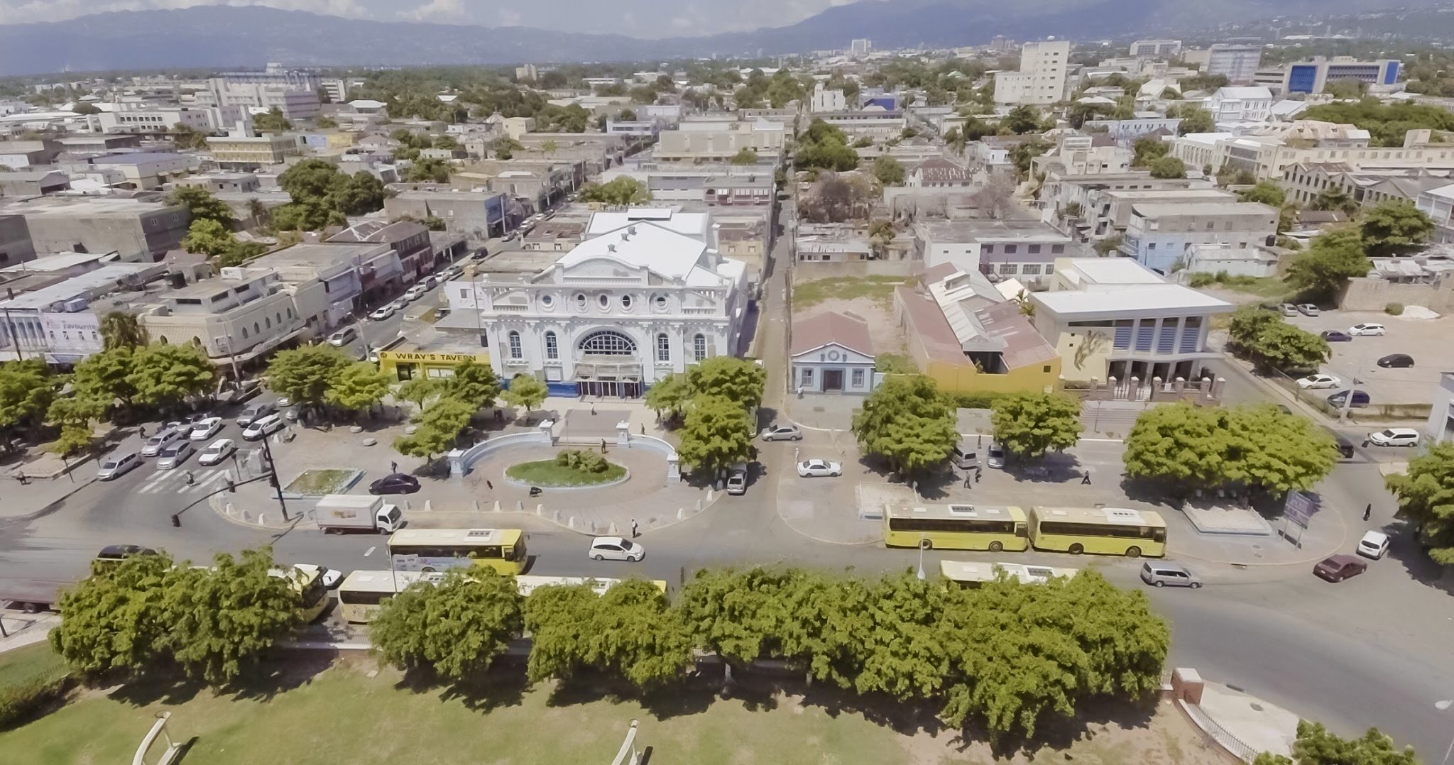An aerial view of the exterior of the Ward Theatre at North Parade, downtown Kingston, which is being restored by the  Kingston and St. Andrew Municipal Corporation.

