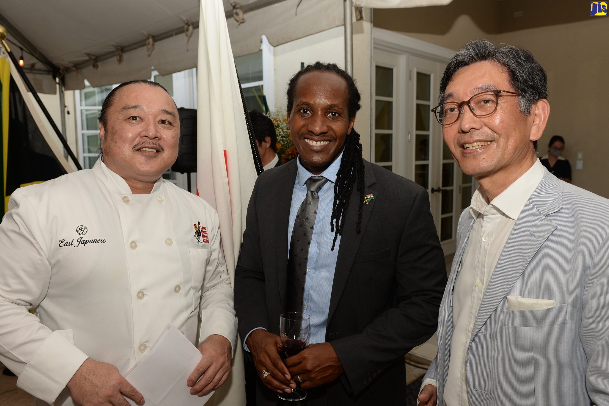 Minister of State in the Ministry of Culture, Gender, Entertainment and Sport, the Hon. Alando Terrelonge (centre) is joined by Ambassador of Japan to Jamaica, His Excellency, Masaya Fujiwara (right) and the 2022 Japanese Cuisine Goodwill Ambassador Mr. Kazumi Utoguchi during a recent event held to celebrate Mr. Utoguchi’s appointment. The event was held at the Ambassador’s residence in Kingston.