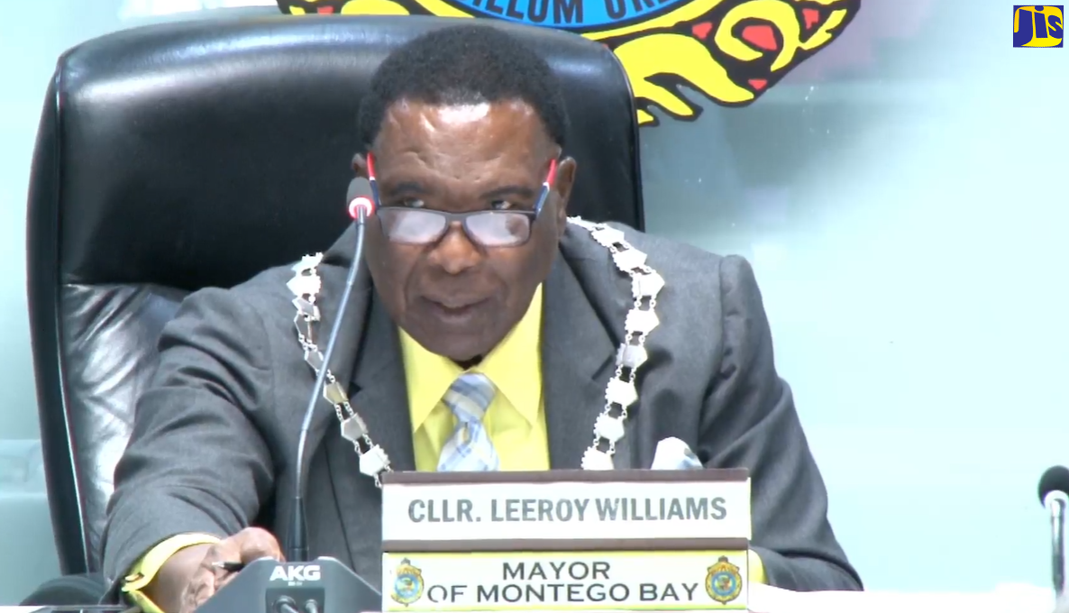 Mayor of Montego Bay, Councillor Leeroy Williams, addresses the monthly meeting of the St. James Municipal Corporation, on Thursday (June 9).