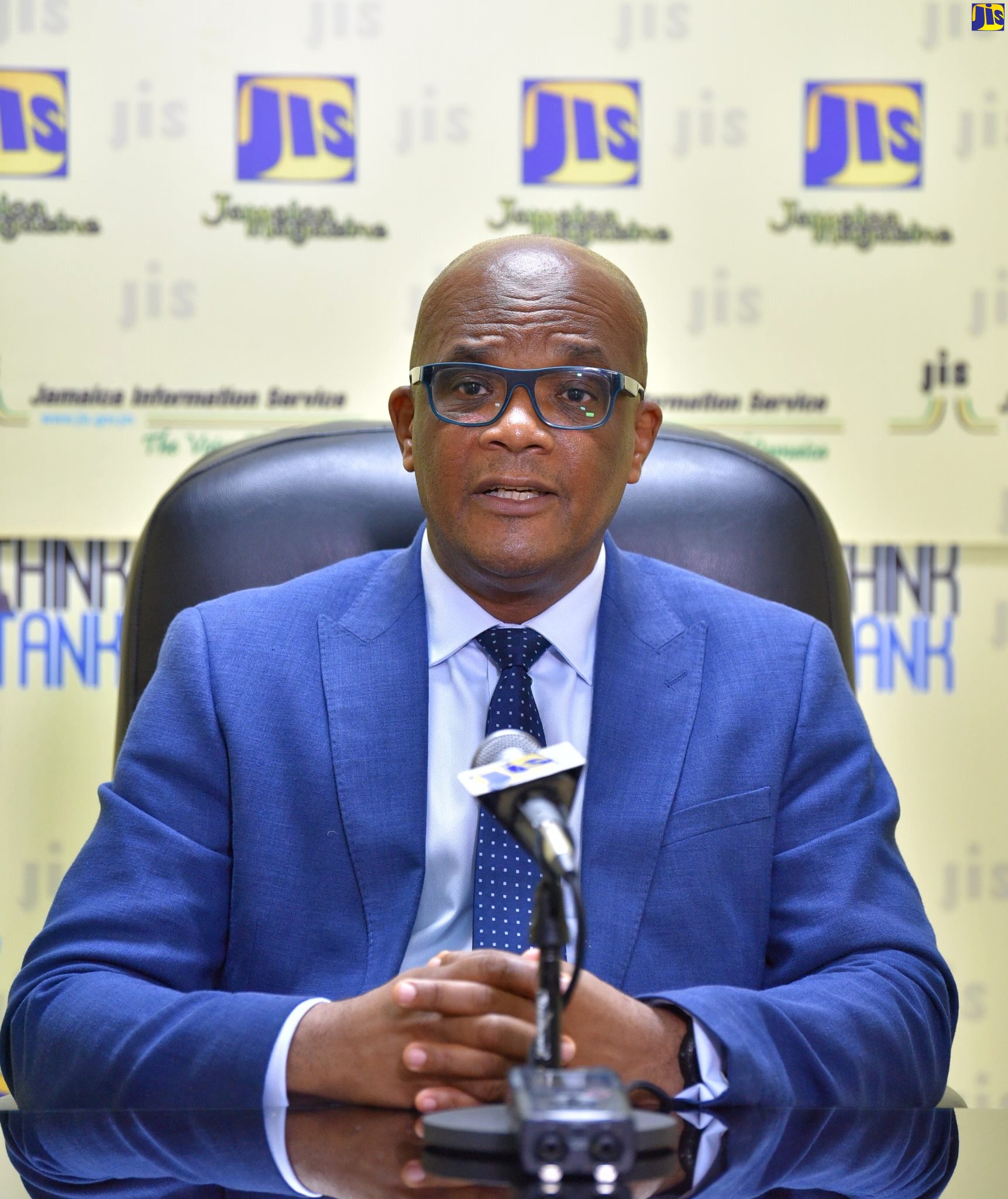 State Minister in the Minister of Foreign Affairs and Foreign Trade, Senator the Hon. Leslie Campbell, speaking at a JIS Think Tank at the agency’s head office in Kingston on June 6.