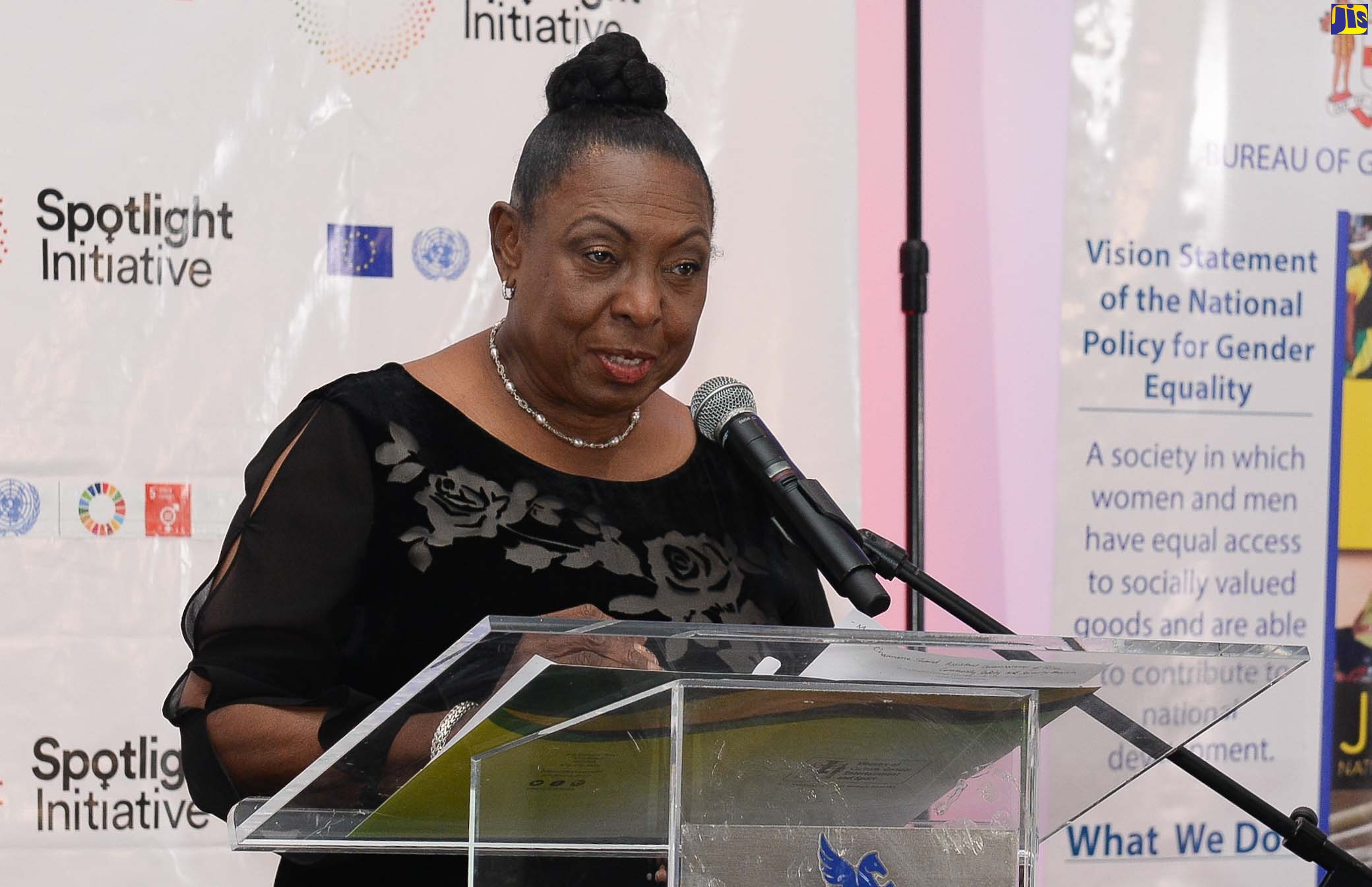 Minister of Culture, Gender, Entertainment and Sport, Hon. Olivia Grange, addresses the official launch of the Intersectoral and Interagency Referral and Protocol and Standard Procedures for Continuum Care for Survivors of gender-based violence (GBV), held Thursday (June 16), at The Jamaica Pegasus hotel in New Kingston.