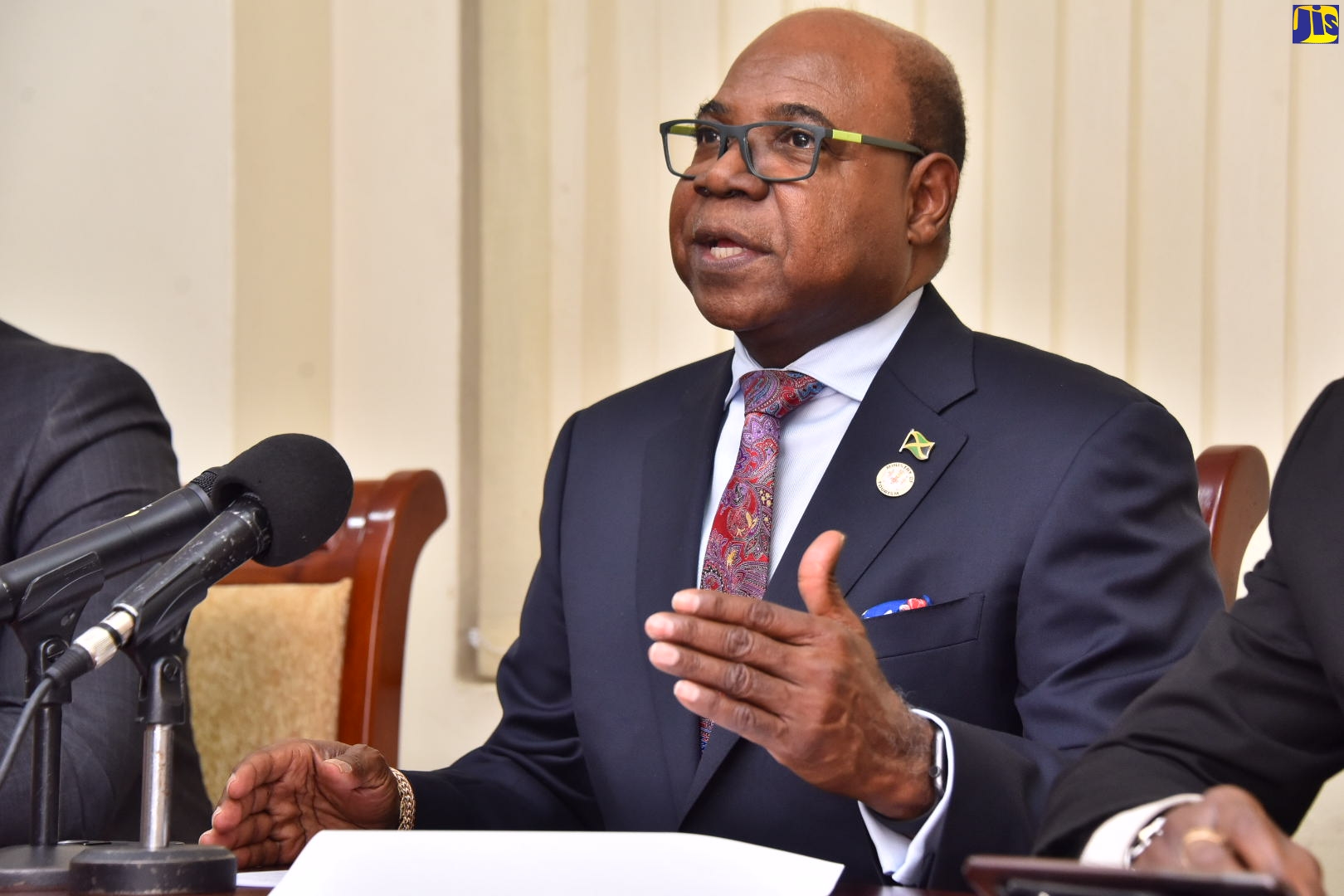 Tourism Minister, Hon. Edmund Bartlett, addresses journalists at a media briefing, held at Gordon House in downtown Kingston, on Tuesday (July 5).
