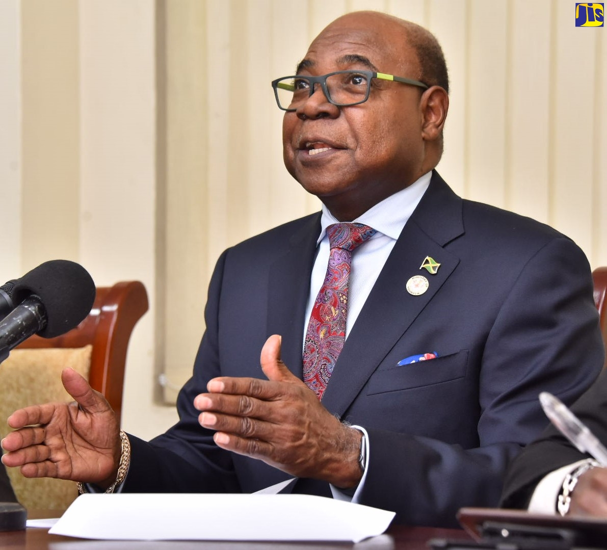 Tourism Minister, Hon. Edmund Bartlett, addresses journalists during a recent media briefing at Gordon House in downtown Kingston.