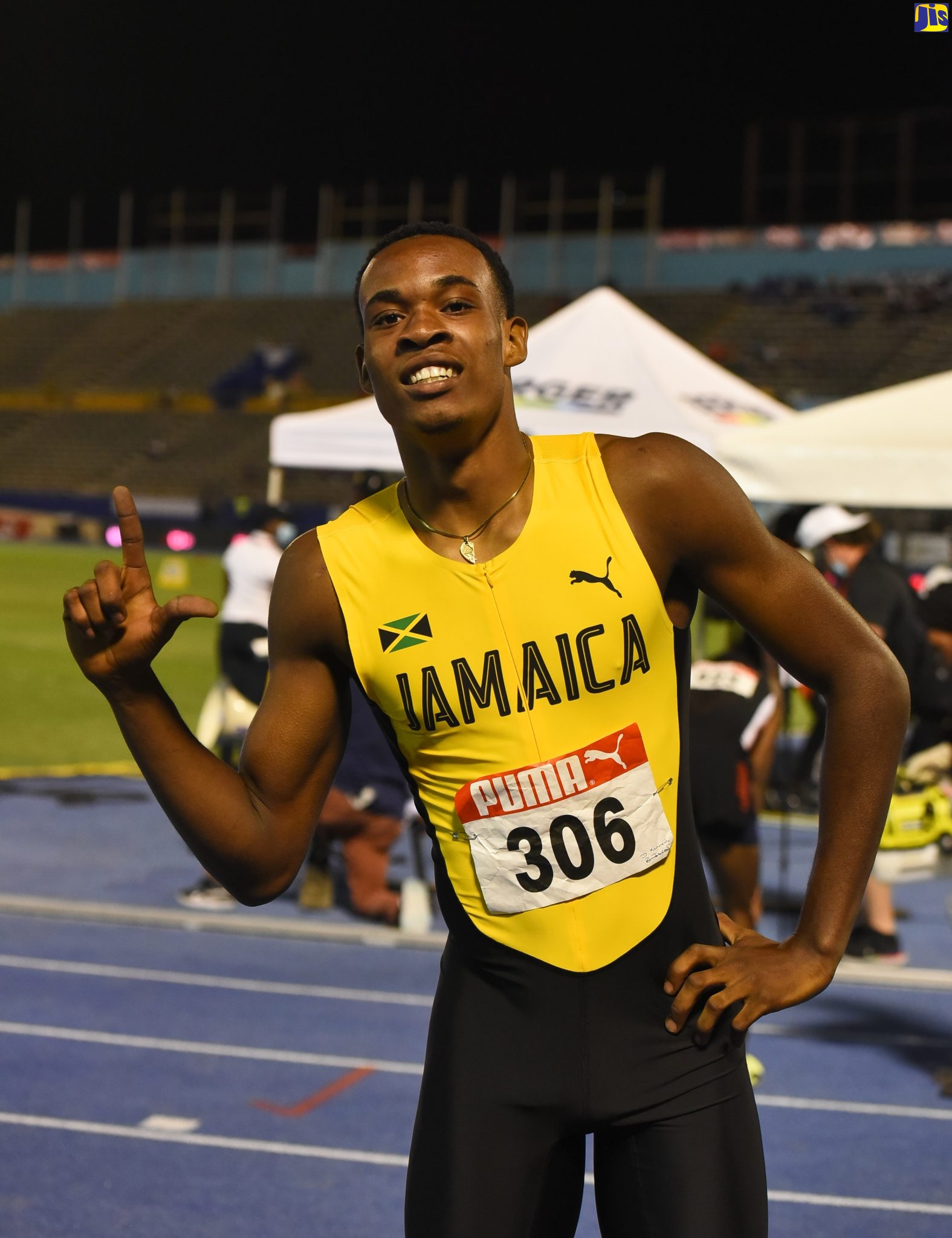 Athlete, Delano Kennedy, celebrates after winning the boys Under-20, 400-metre final in 46.66 seconds at the 49th staging of the CARIFTA Games at the National Stadium in Kingston, recently.