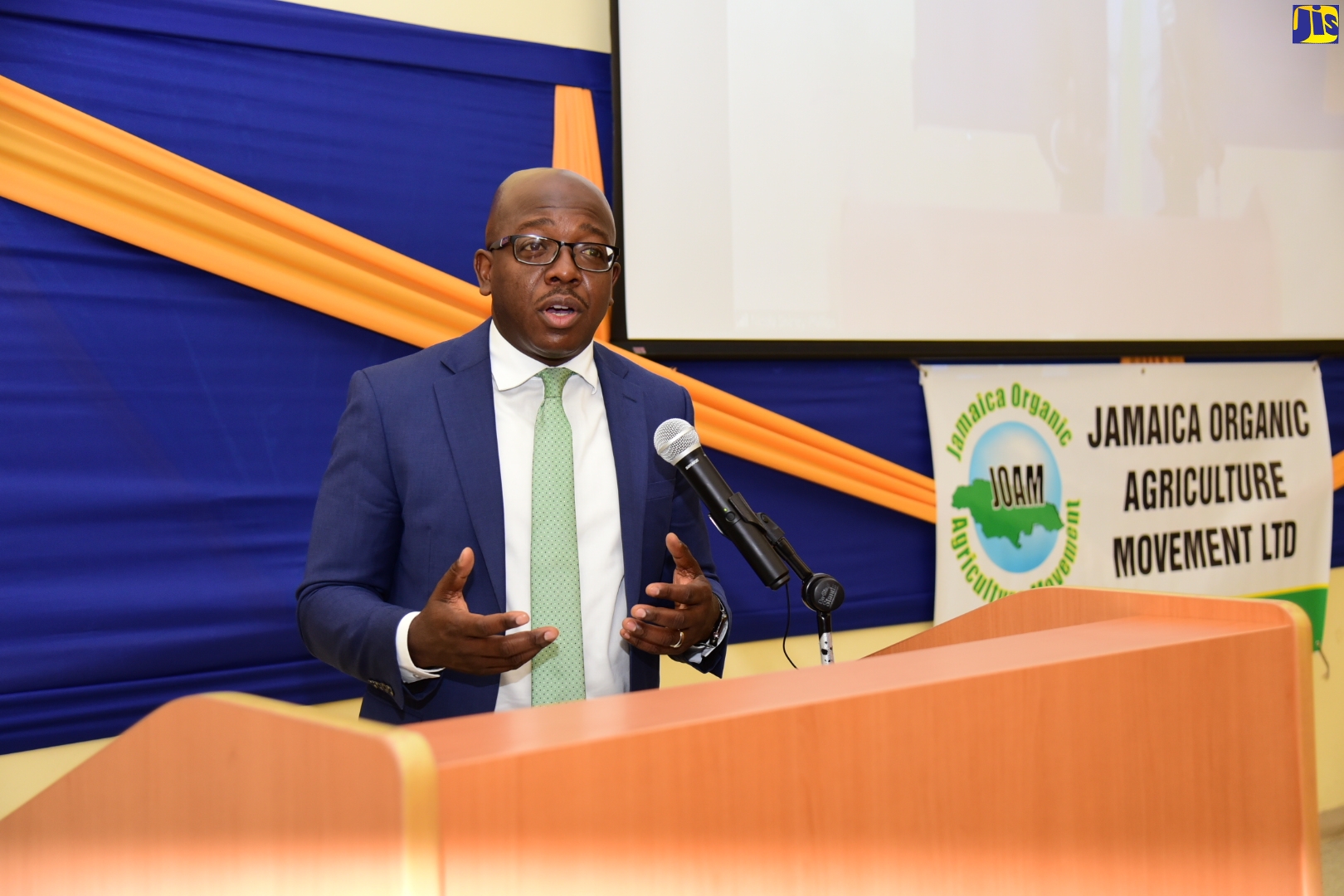 Minister of Agriculture and Fisheries, Hon. Pearnel Charles Jr., addresses the inaugural ‘Farming as a Business’ Conference, staged by the Jamaica Organic Agriculture Movement (JOAM), at the University of Technology, in Kingston, on Thursday (July 7).