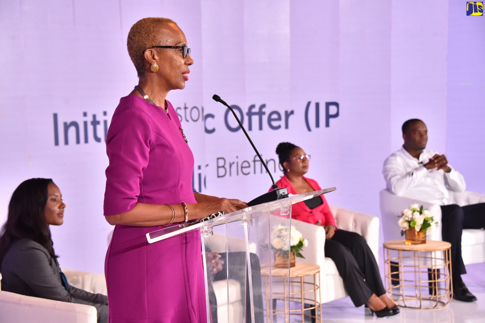 Minister of Education and Youth, Hon. Fayval Williams, addresses the investor briefing for One on One Educational Services initial public offering (IPO), at the Terra Nova All-Suite Hotel in St. Andrew, on August 9.