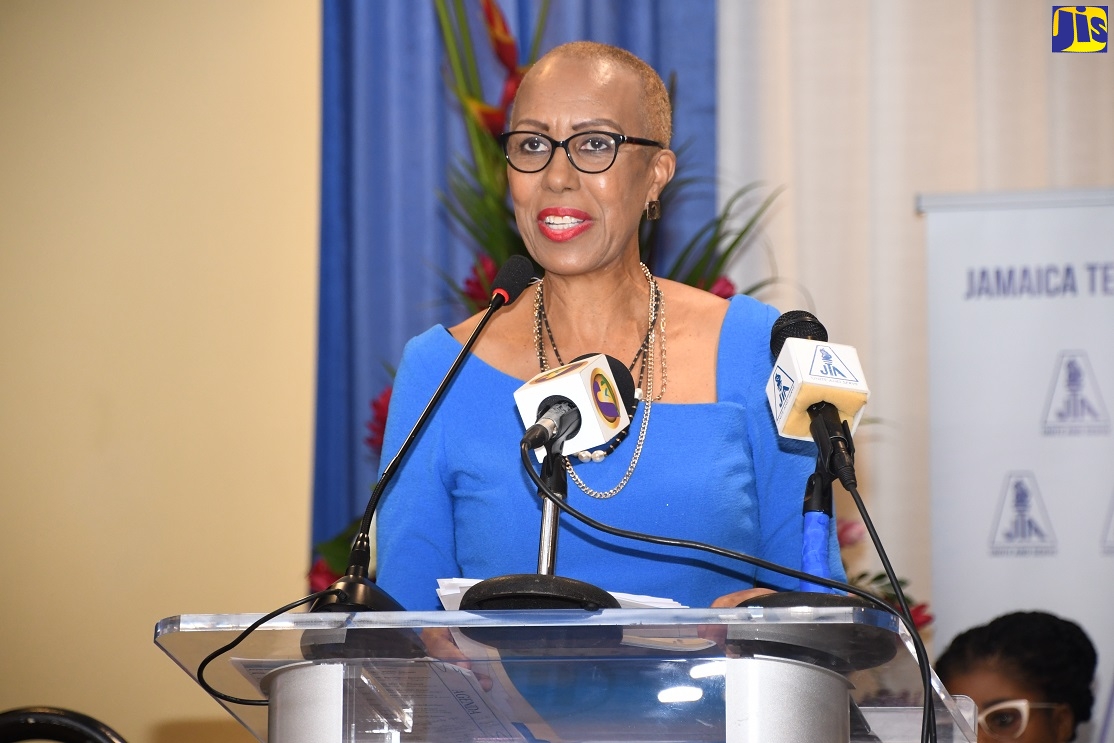 Minister of Education and Youth, Hon Fayval Williams, addresses the Jamaica Teachers’ Association (JTA) 58th annual conference, held at Hilton Rose Hall Resort and Spa, Montego Bay, St. James, on Wednesday, August 24. 