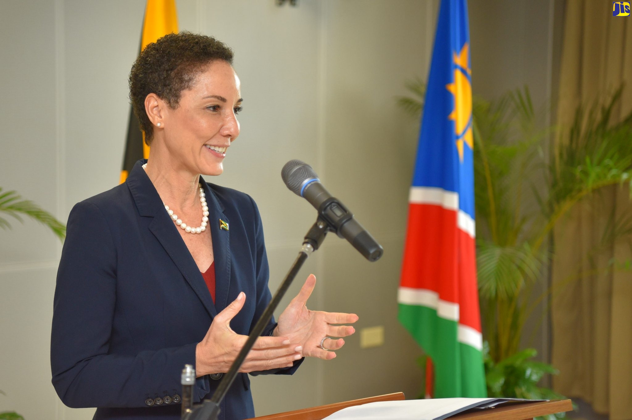 Minister of Foreign Affairs and Foreign Trade, Senator the Hon. Kamina Johnson Smith, addresses the delegation from the Republic of Namibia, during day one of two, of the Joint Committee between the two countries. The committee met at the Ministry’s building in Kingston on August 2 to discuss matters relating to tourism, health and agriculture, among other areas of common interest.