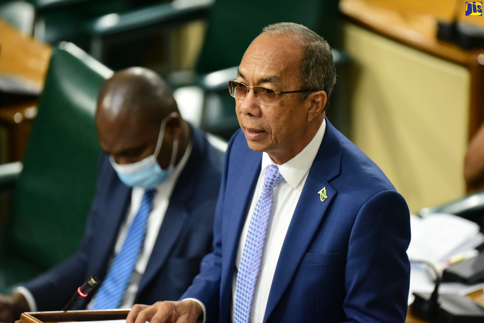 Minister of National Security, Hon. Dr. Horace Chang, addresses the House of Representatives on September 6. At left is State Minister in the Ministry of National Security, Hon. Zavia Mayne.