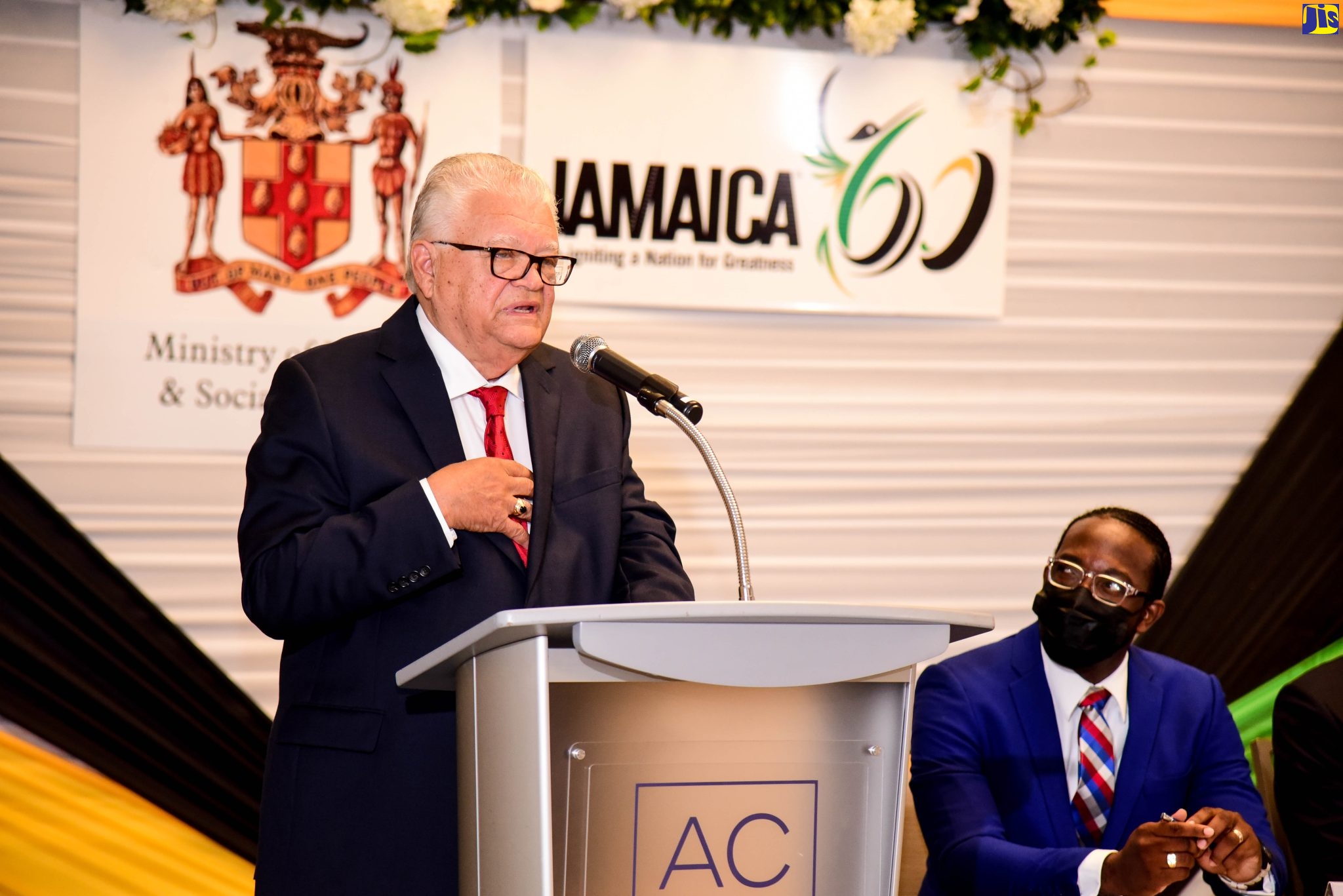 Labour and Social Security Minister, Hon. Karl Samuda, addresses the semi-virtual launch of National Senior Citizens Week 2022, at the AC Hotel by Marriott, Kingston on Wednesday (September 21).