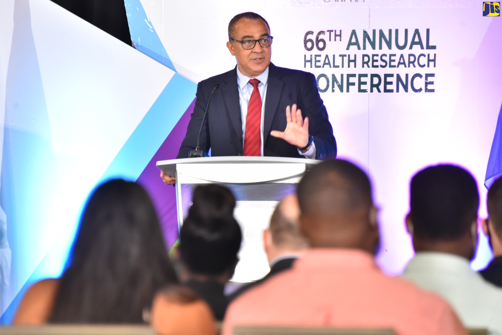 Minister of Health and Wellness, Dr. the Hon. Christopher Tufton, addresses the opening of the Caribbean Public Health Agency (CARPHA) 66th Health Research Conference on Thursday (September 15) at the AC Marriot Hotel in New Kingston.