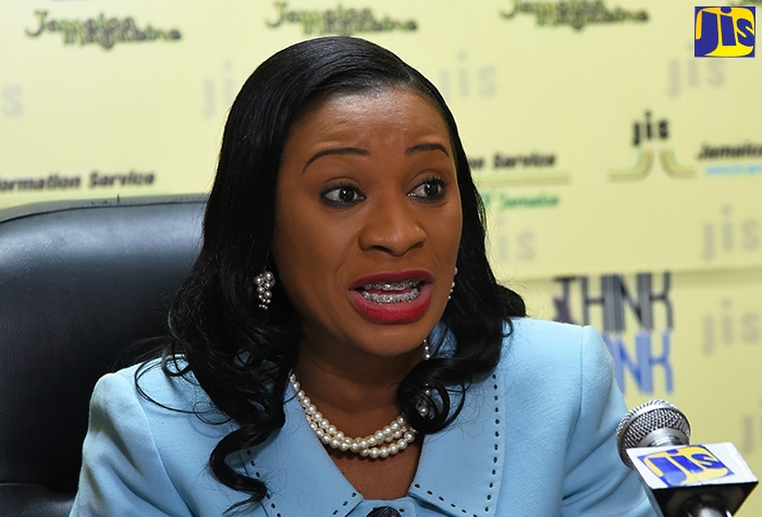 Managing Director of the Human Employment and Resource Training/National Service Training Agency (HEART/NSTA) Trust, Dr. Taneisha Ingleton, speaks at a recent Jamaica Information Service (JIS) ‘Think Tank’, at the agency’s head office in Kingston.