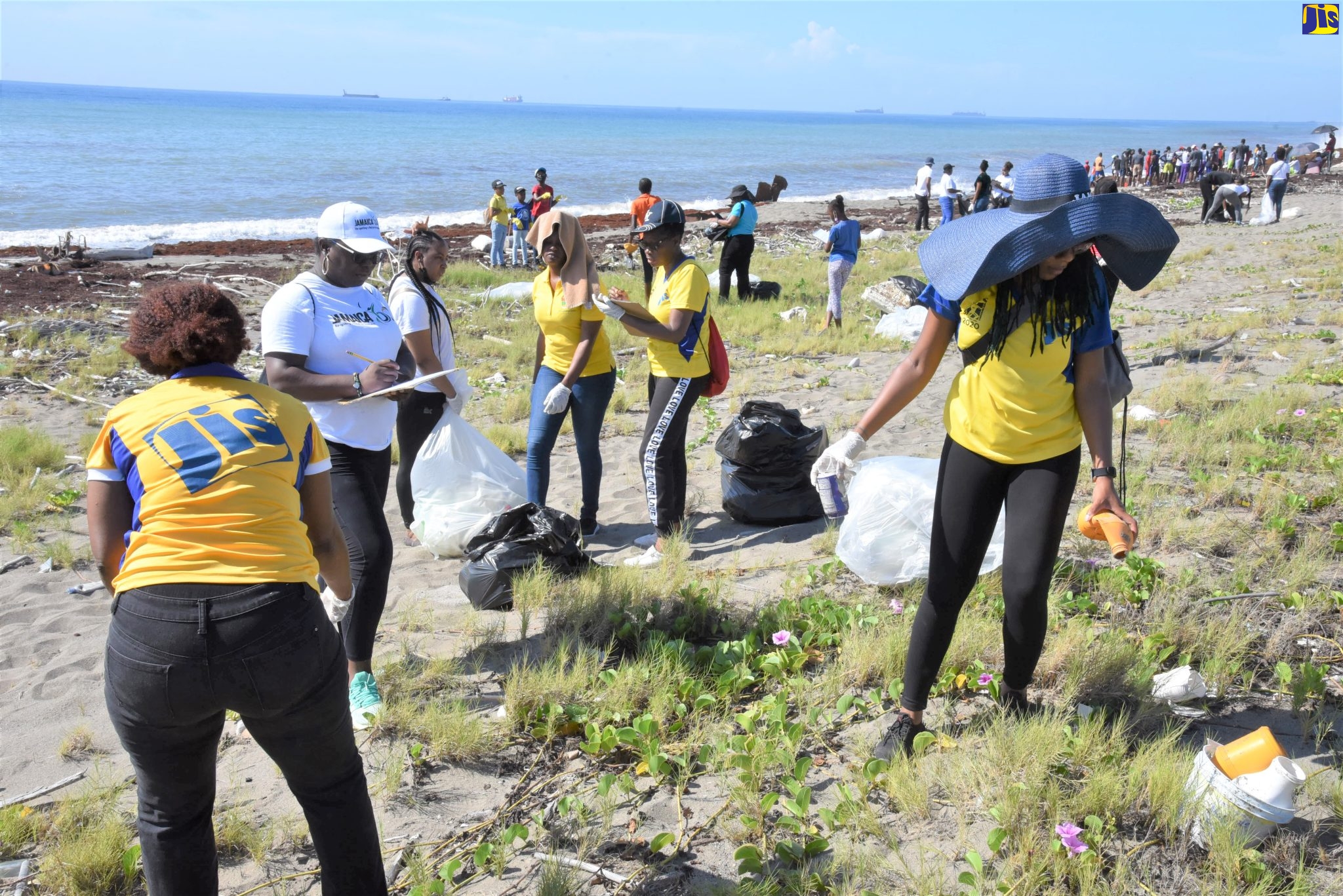 Members of the Jamaica Information Service (JIS) team cleaning a section of the Shipwreck Beach, on September 17. The JIS partnered with the National Environment and Planning Agency (NEPA)  and other volunteers to clean up the beach for International Coastal Clean-up Day 2022.