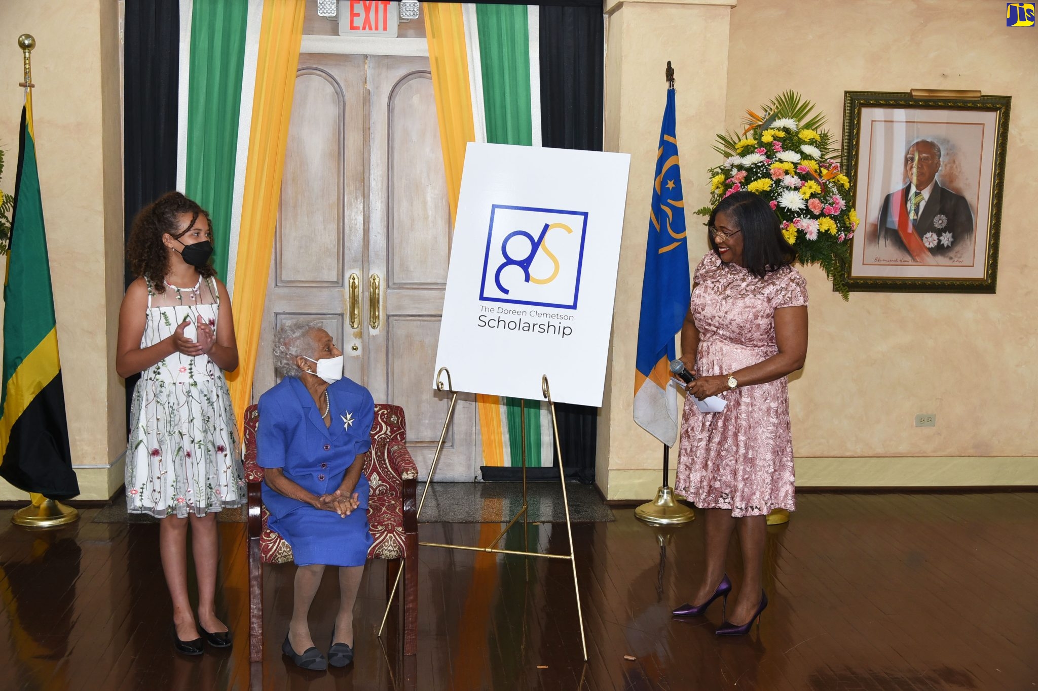 Wife of the Governor General and Patron of the Girl Guides Association of Jamaica, Her Excellency the Most Hon. Lady Allen (right), launches the Doreen Clemetson Scholarship during a function held at King’s House on September 22. Looking on (from left) are Maryn Goulbourne and Marie Clemetson. The scholarship honours the memory of Doreen Clemetson, late former President and Chief Commissioner of the Girl Guides of Jamaica and Principal of Hopefield Preparatory School, one of Jamaica