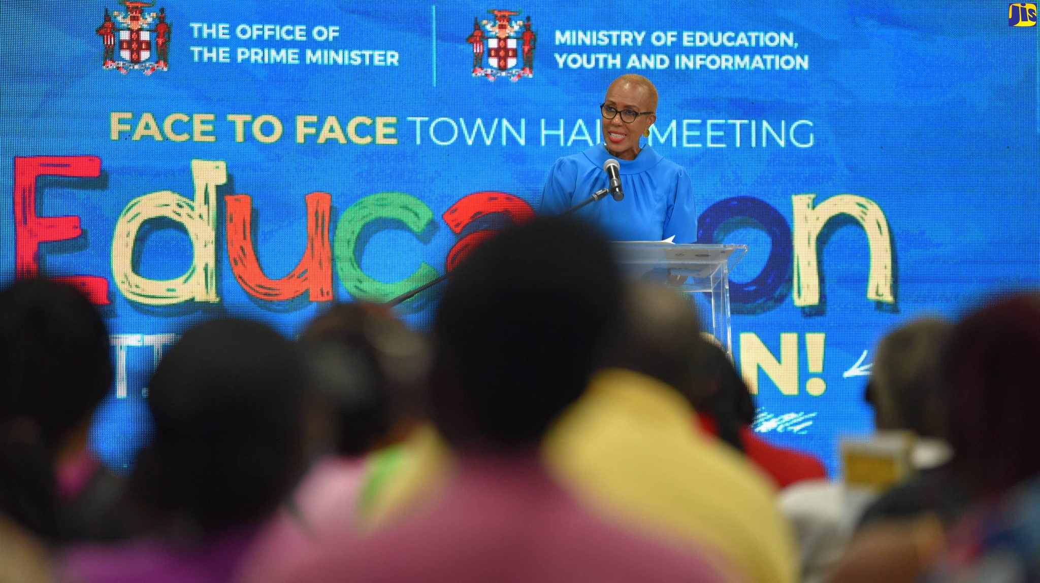 Minister of Education and Youth, Hon. Fayval Williams, addresses a recent townhall meeting on education, which was held at Jamaica College in St. Andrew.