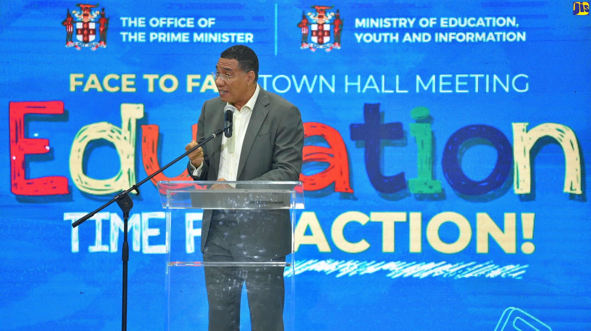Prime Minister, the Most Hon. Andrew Holness, addresses a recent education townhall meeting at Jamaica College in St. Andrew. 