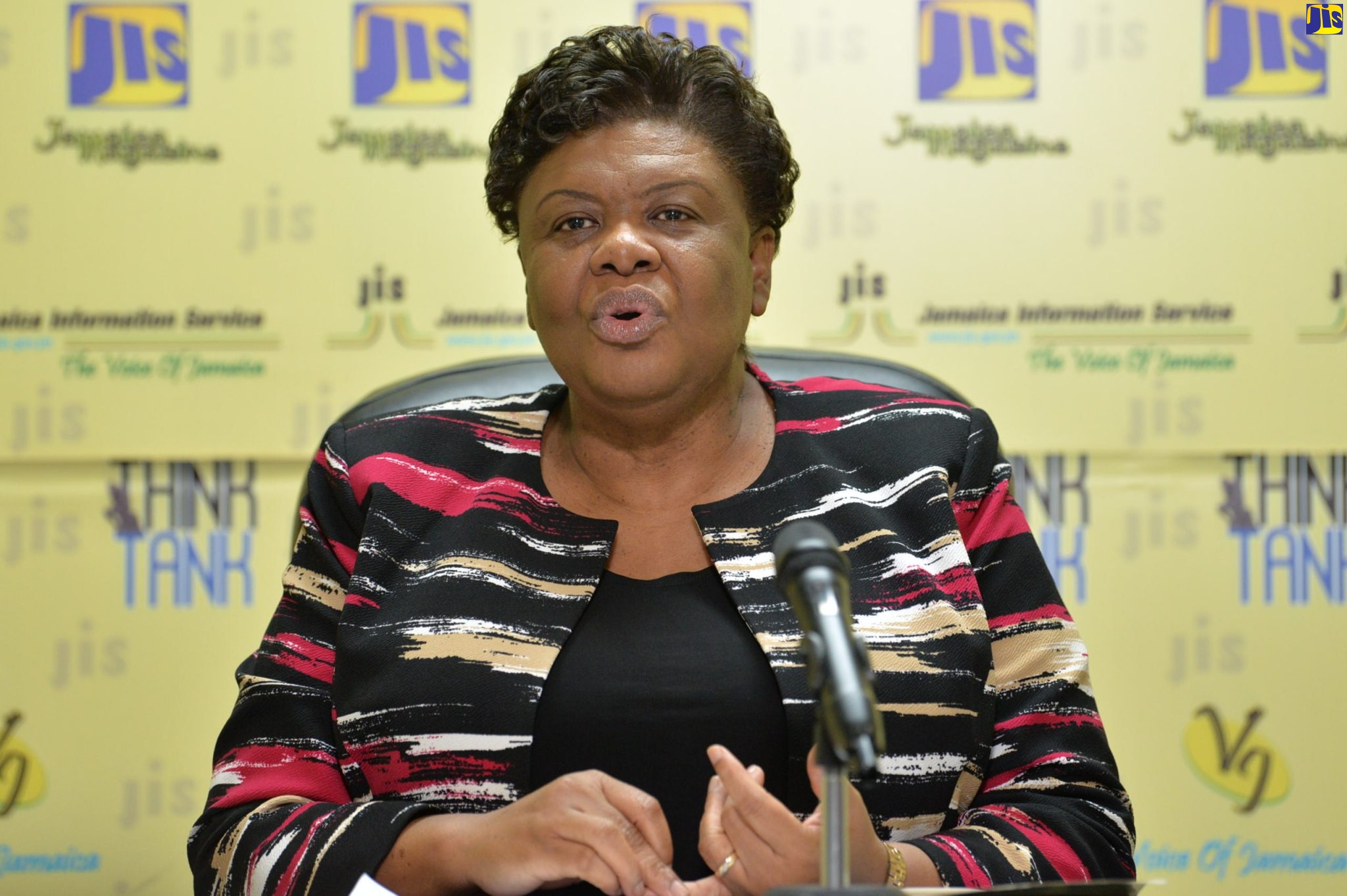 Chief Executive Officer (CEO) of the Consumer Affairs Commission (CAC), Dolsie Allen, speaks at a Jamaica Information Service (JIS) ‘Think Tank’, recently.