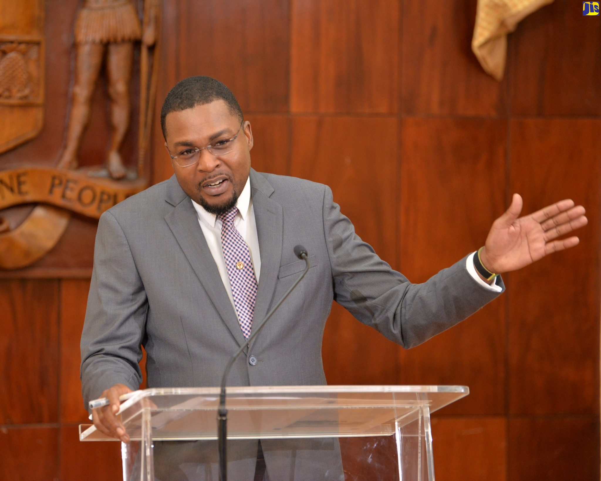 Minister without Portfolio in the Office of the Prime Minister with Responsibility for Information, Hon. Robert Morgan, addresses a Post Cabinet Press Briefing at Jamaica House, on Wednesday (September 21).