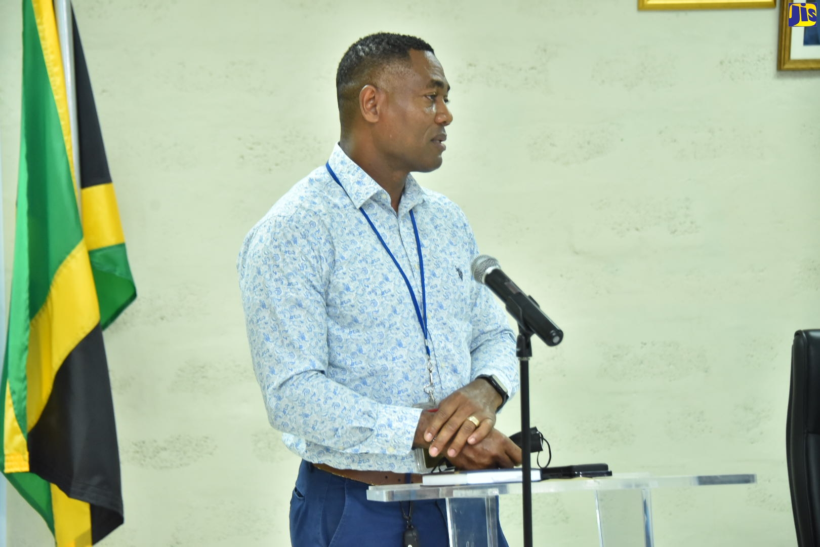 National Water Commission (NWC), Chairman, Mark Barnett, addresses a special committee meeting of the National Disaster Risk Management Council at the Ministry of Local Government and Rural Development in Kingston on Friday, September 23, 2022. 