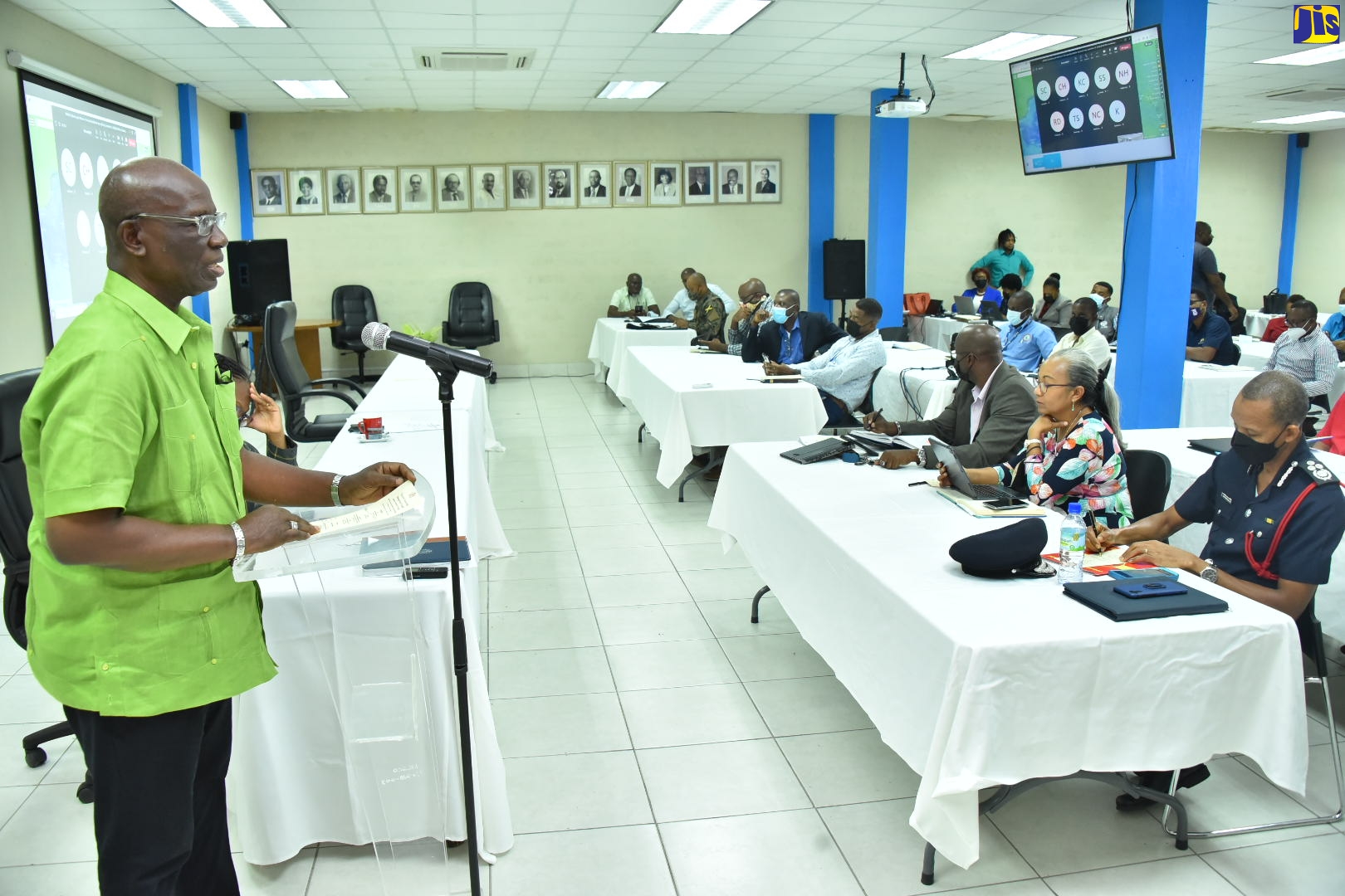 Local Government and Rural Development Minister, Hon. Desmond McKenzie (left), speaks at a special meeting of the National Disaster Risk Management Council at the Ministry’s office in Kingston on Friday (September 23).