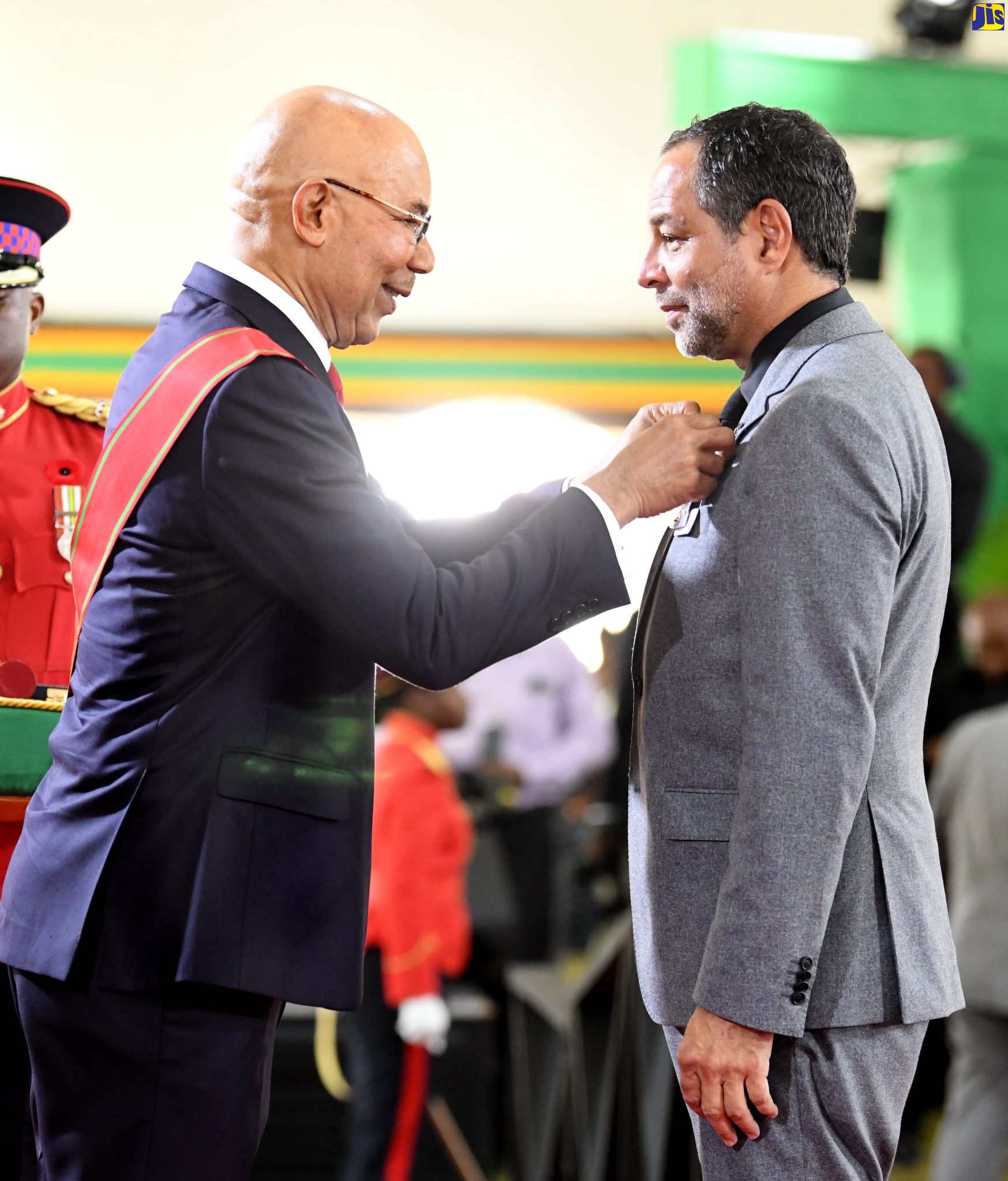 Governor-General, His Excellency the Most Hon. Sir Patrick Allen, presents the Order of Distinction (Officer Class) to Chief Executive Officer (CEO) of Chukka Caribbean Adventures, Marc Melville, during the national honours and awards ceremony at King’s House on Monday (October 17). Mr. Melville was recognised for his contribution to tourism.