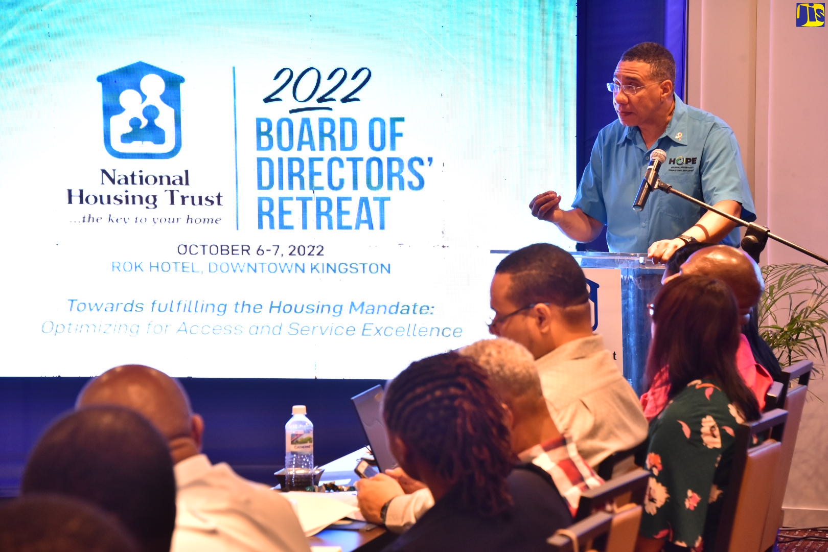 Prime Minister, the Most Hon. Andrew Holness, addressing the National Housing Trust’s (NHT) 2022 Board of Directors’ Retreat on Friday (October 7), at the ROK Hotel, Downtown Kingston.